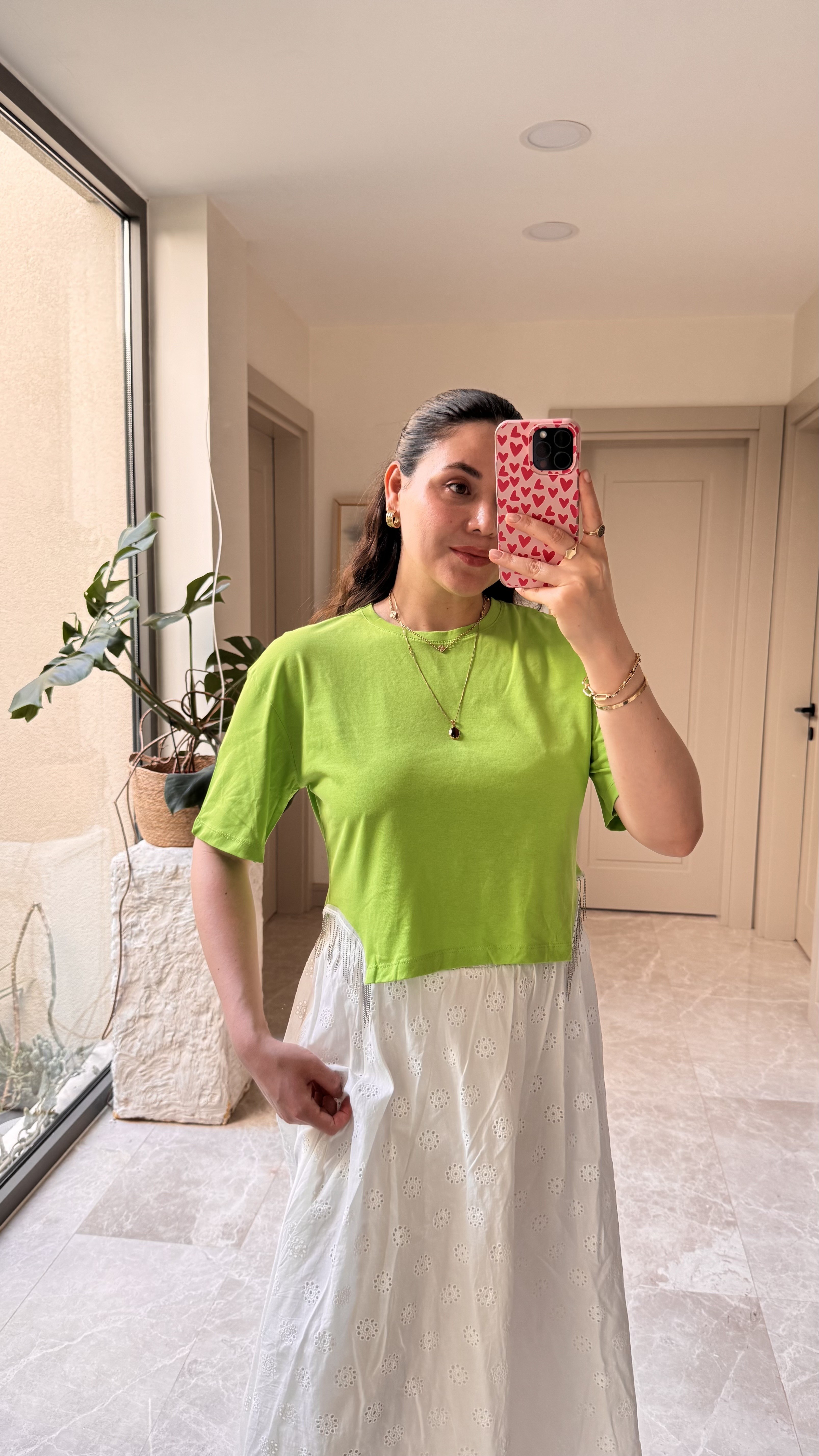 Zincir Detaylı Crop Tişört