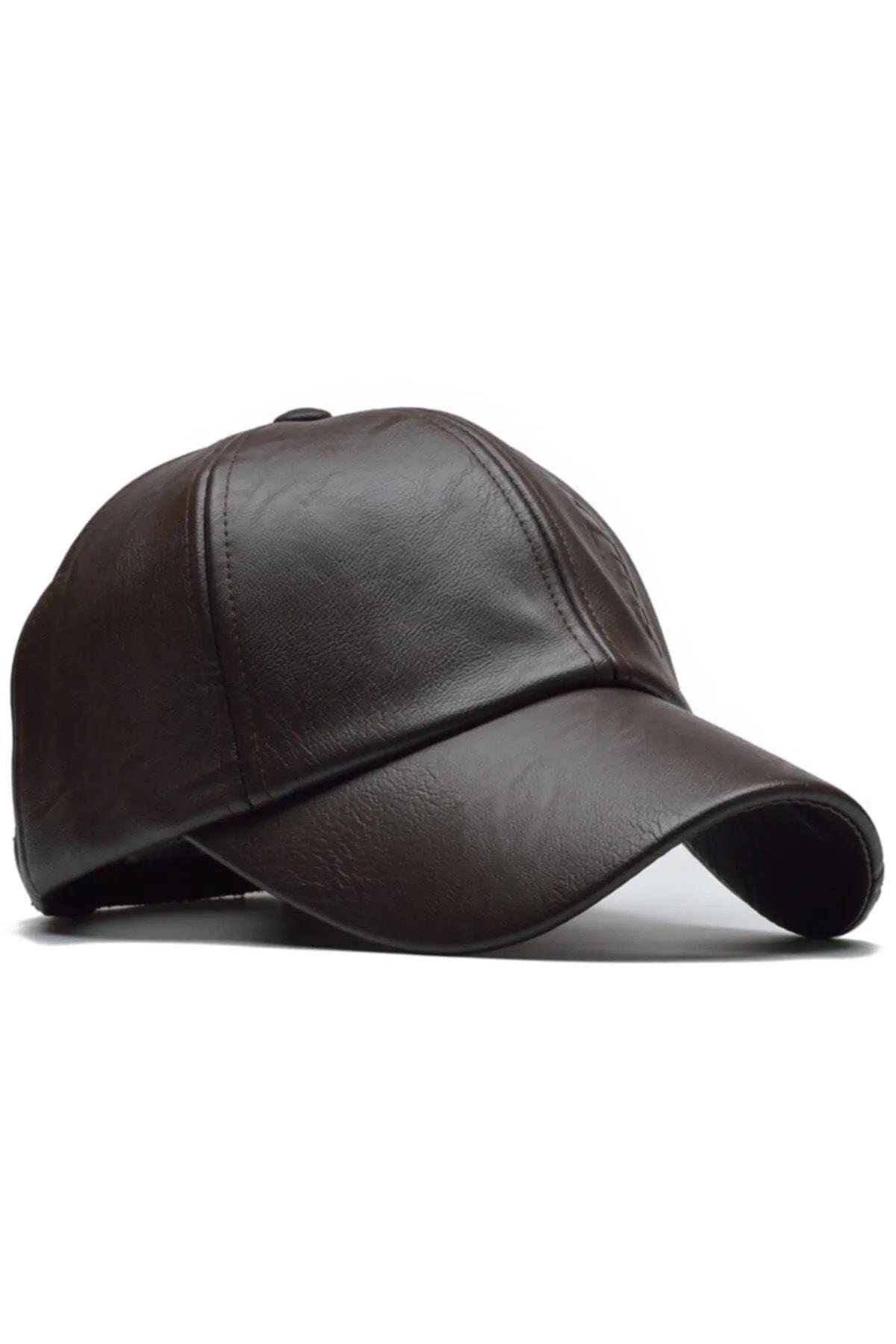 Hakiki Deri Unisex Siyah Deri Cap Ayarlanabilir Şapka