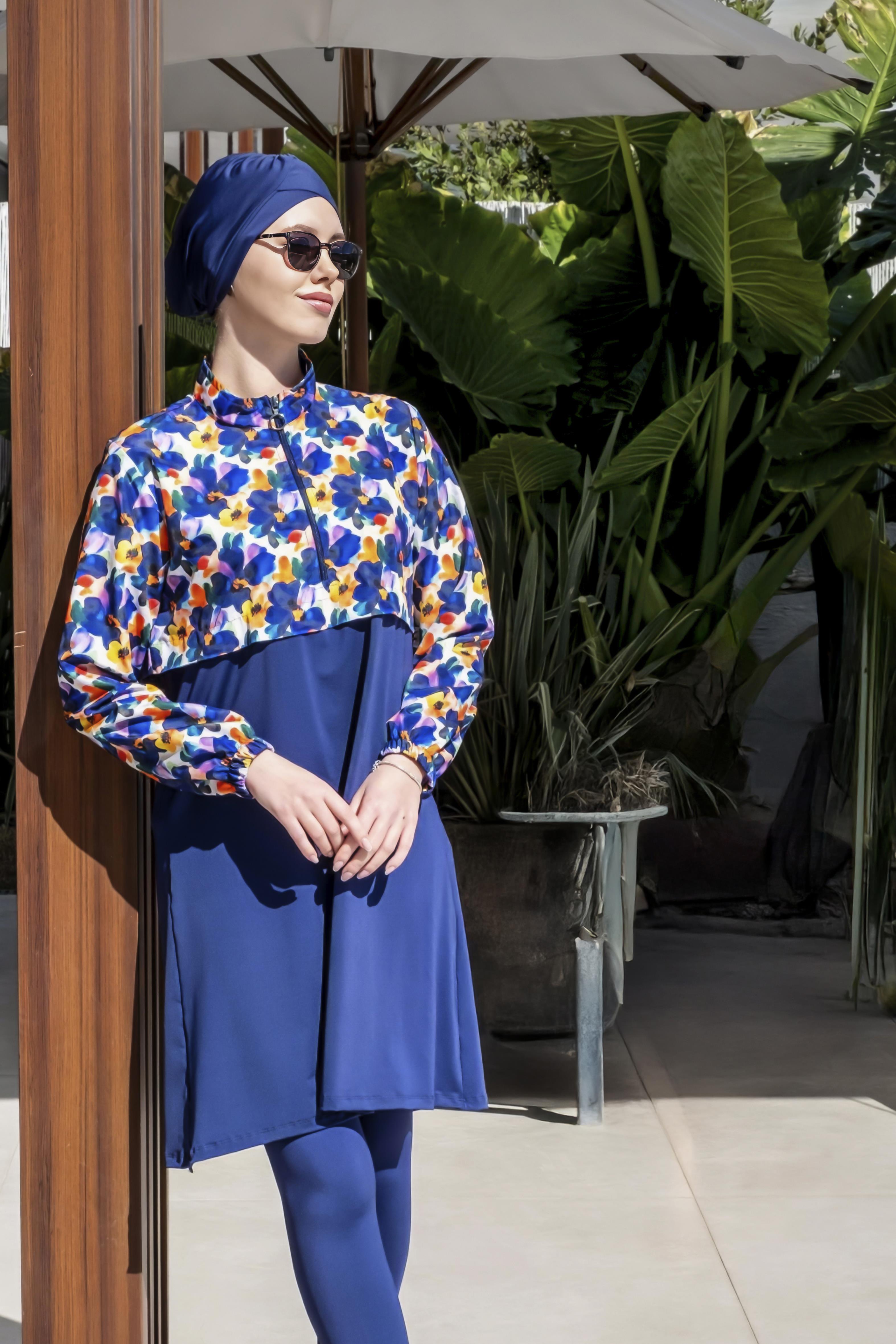 Tam Kapalı Crop Model Çiçek Desenli Tesettür Mayo-2523
