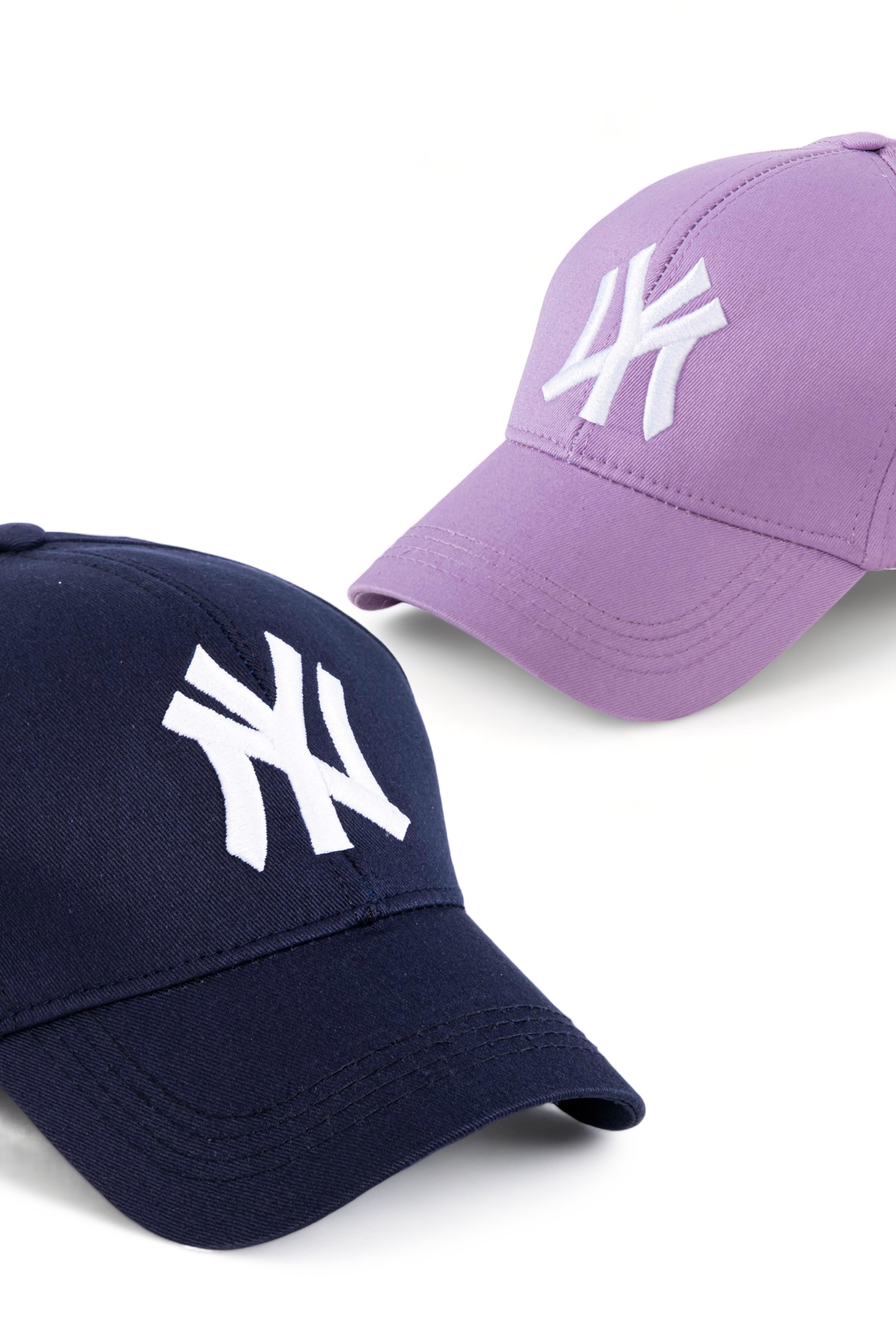Unisex 2'li Set Ny Lacivert ve Lila Renk New York Beyzbol Şapka