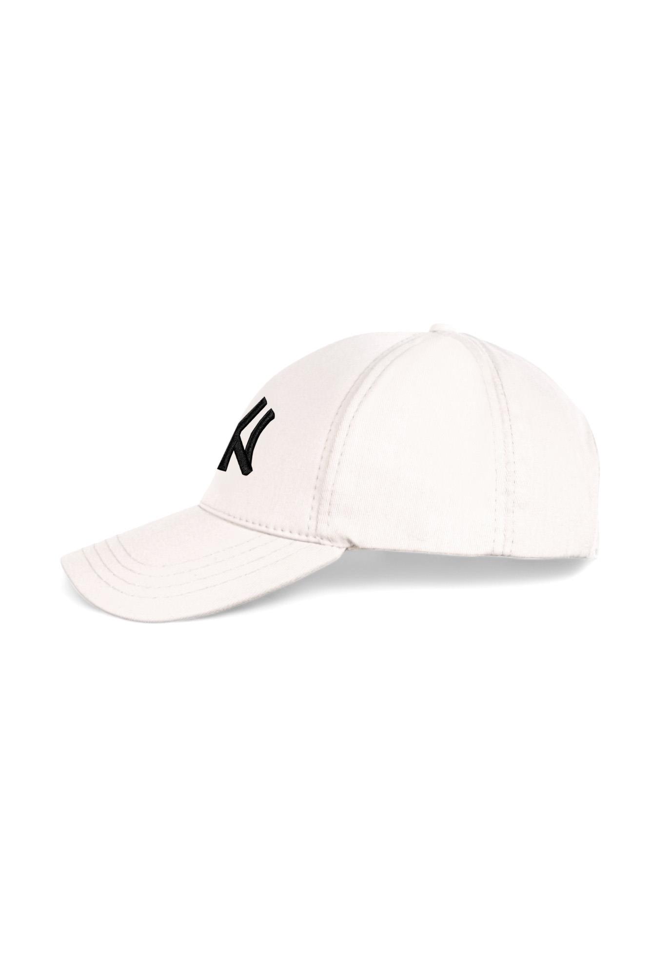 Unisex Beyaz Renk Siyah Logo Beyzbol Ny Nakışlı Şapka