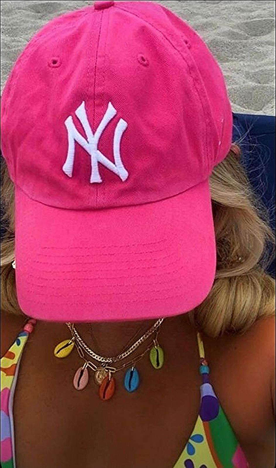 Unisex Fuşya Renk Beyaz Logo Beyzbol Ny New York Şapka