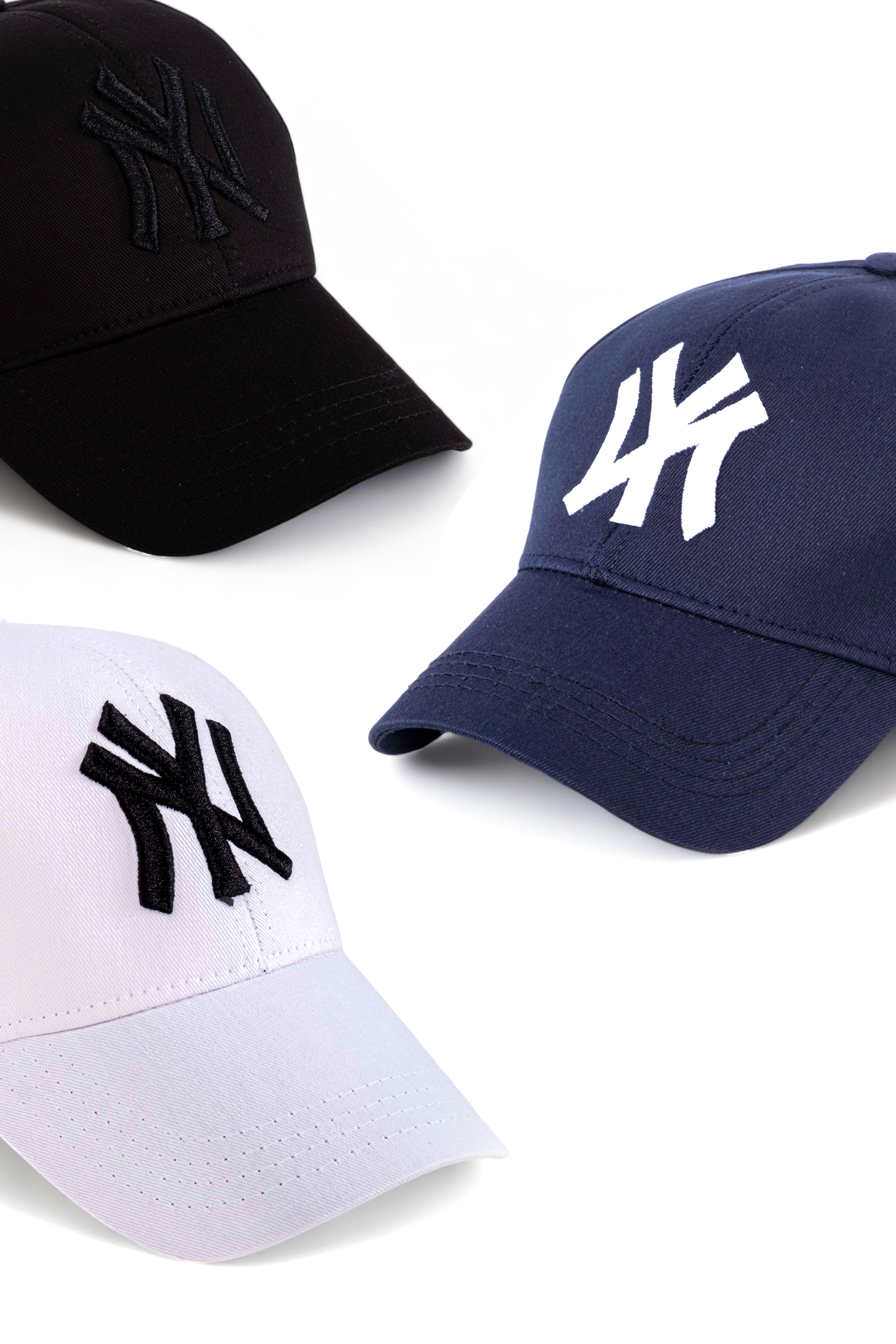  Unisex 3'lü Set Beyzbol Ny New York Şapka Beyaz-Lacivert-Siyah