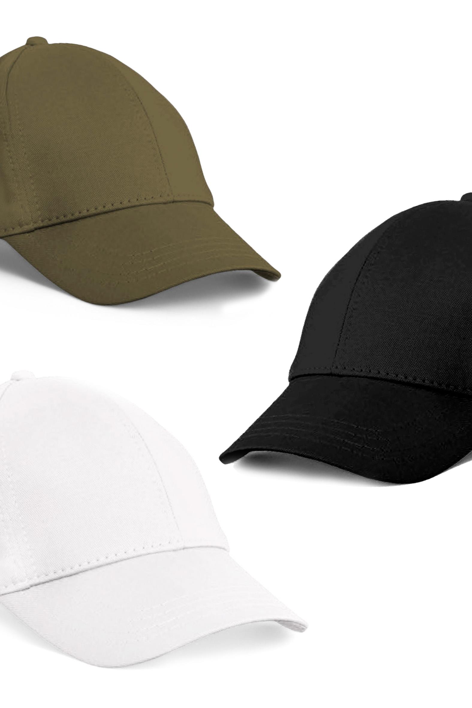  Unisex 3'lü Set Haki,Beyaz ve Siyah Renk Beyzbol Şapka