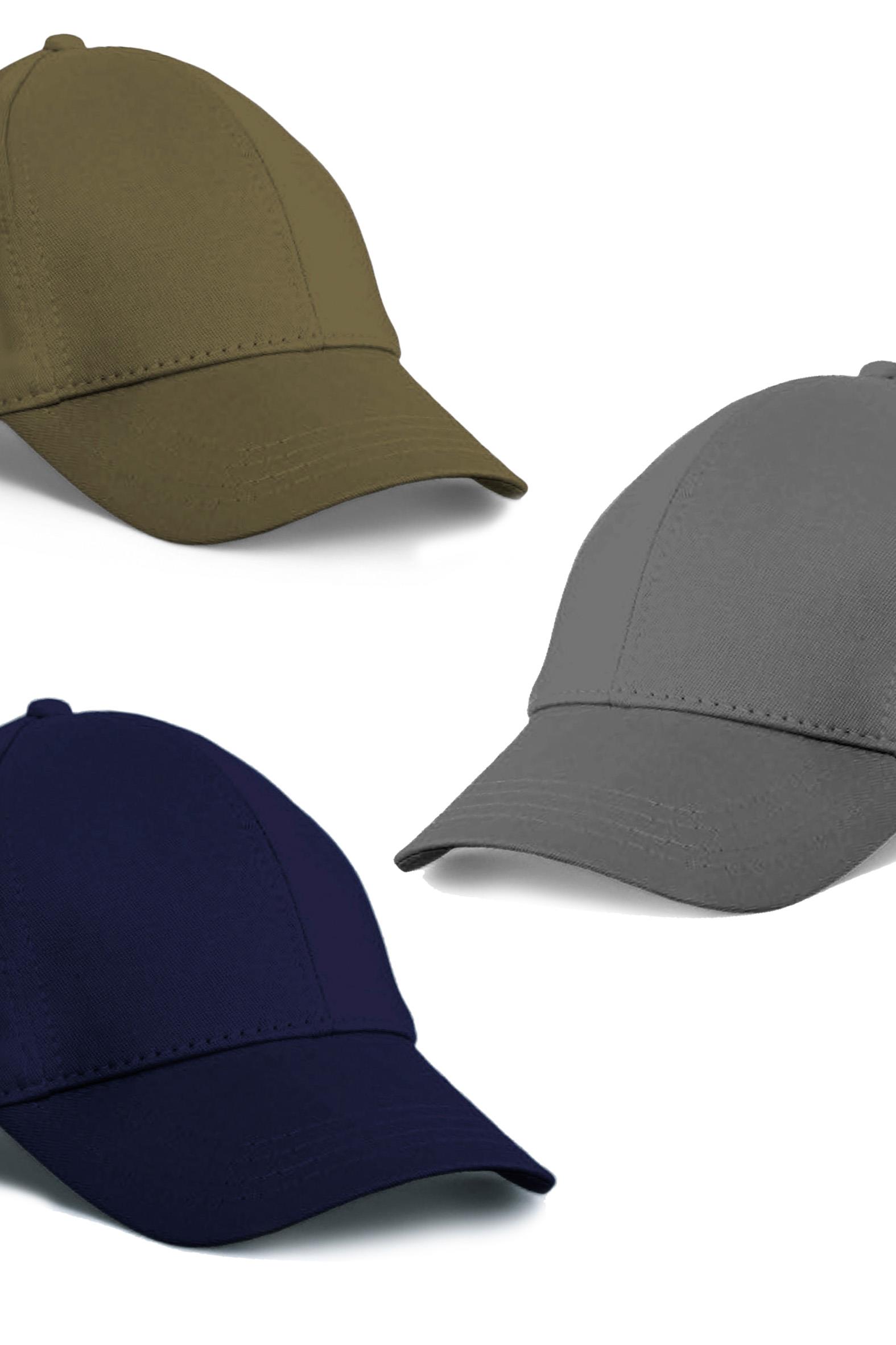  Unisex 3'lü Set Haki,Lacivert ve Gri Renk Beyzbol Şapka
