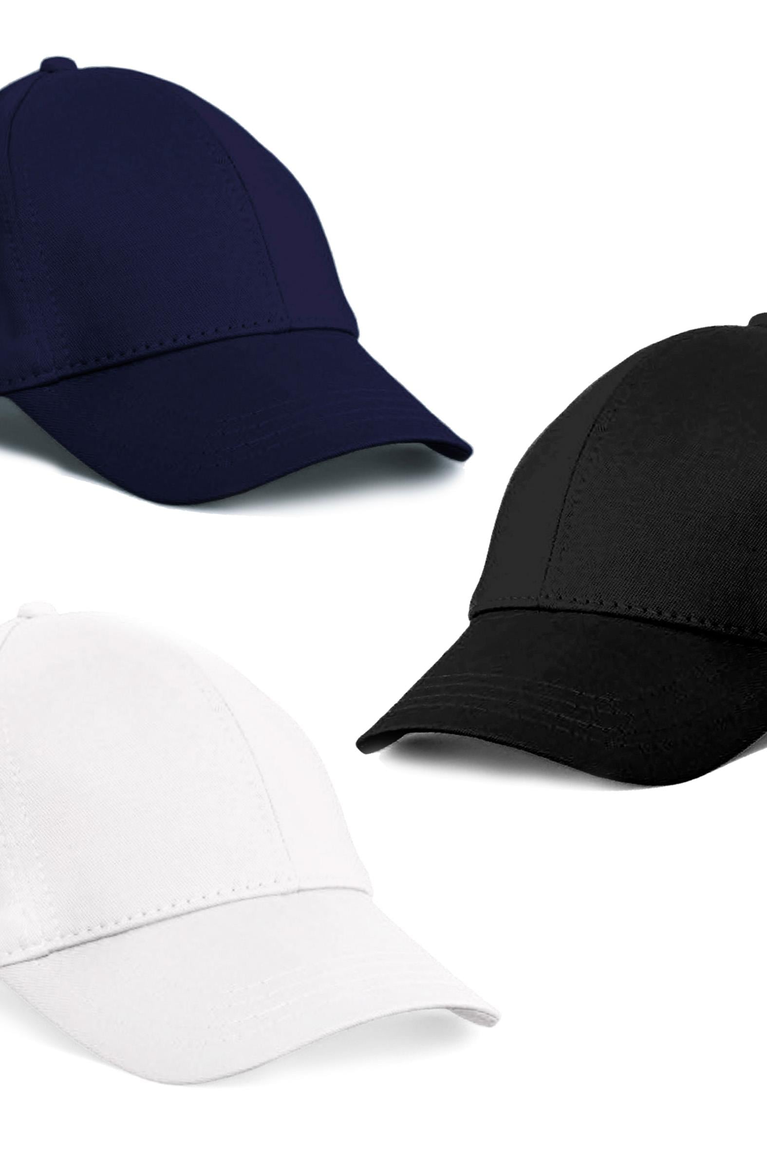  Unisex 3'lü Set Lacivert,Beyaz ve Siyah Renk Beyzbol Şapka