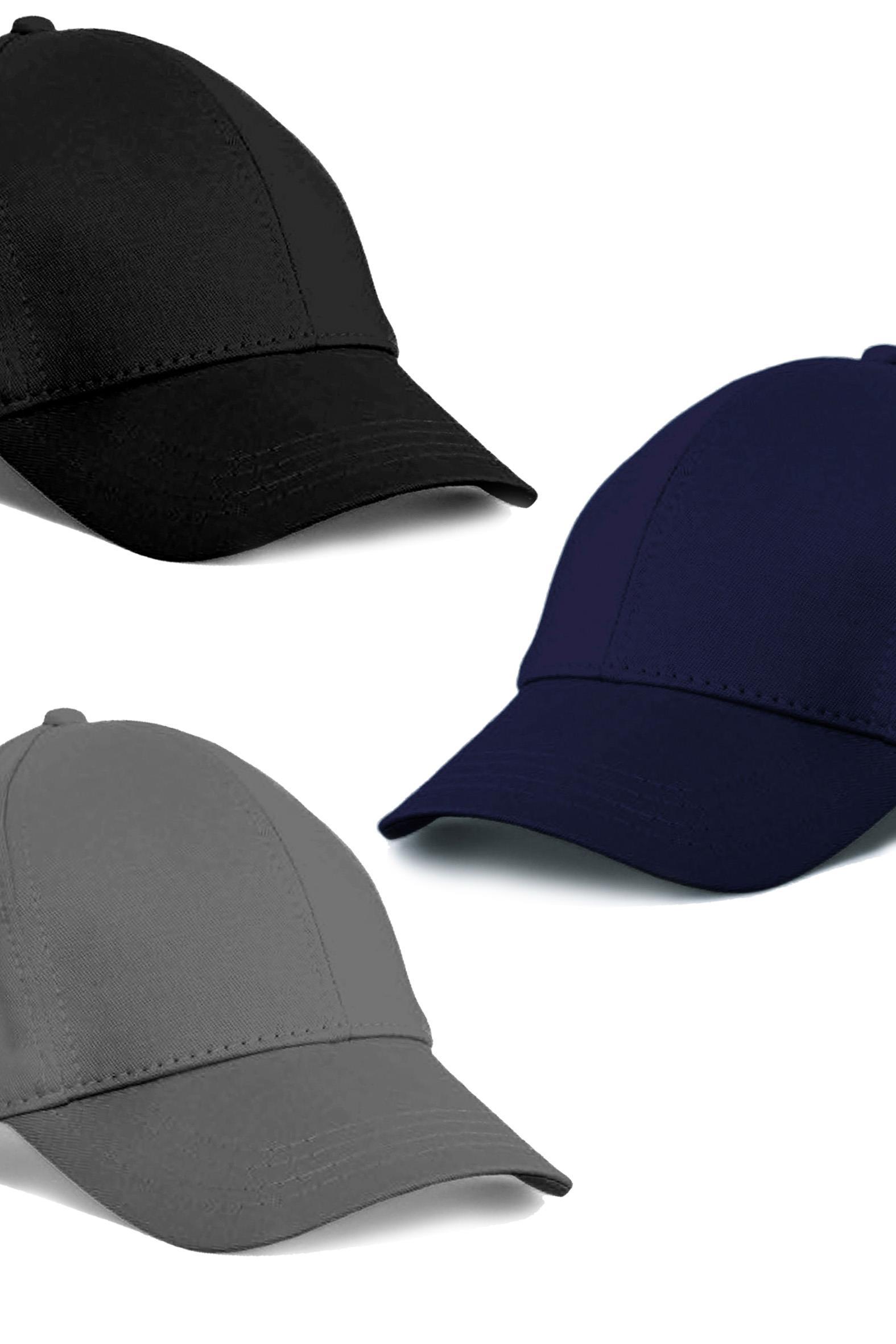  Unisex 3'lü Set Siyah,Gri ve Lacivert Renk Beyzbol Şapka