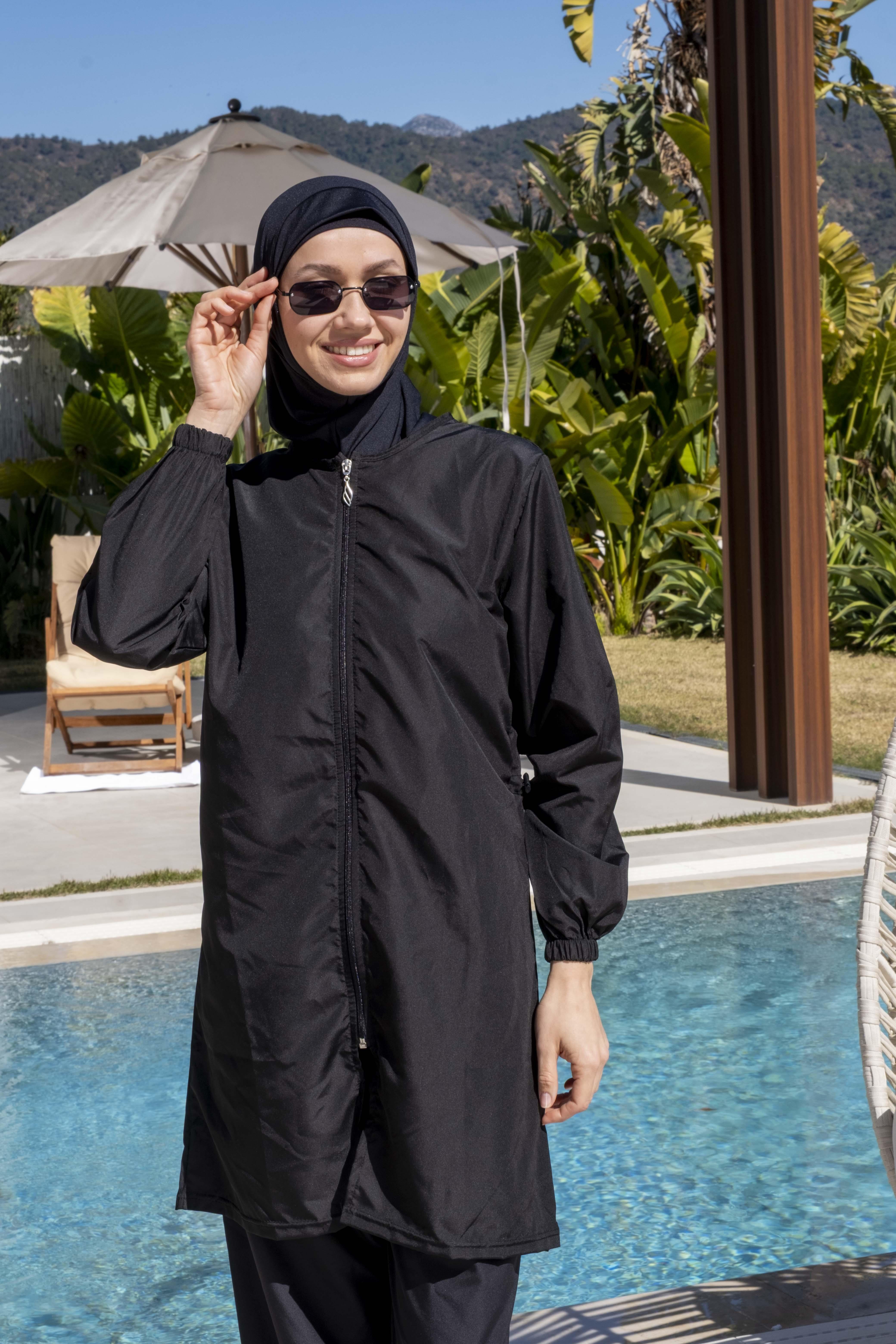 Hızlı Kuruyan Paraşüt Model Siyah Tesettür Mayo - 2541