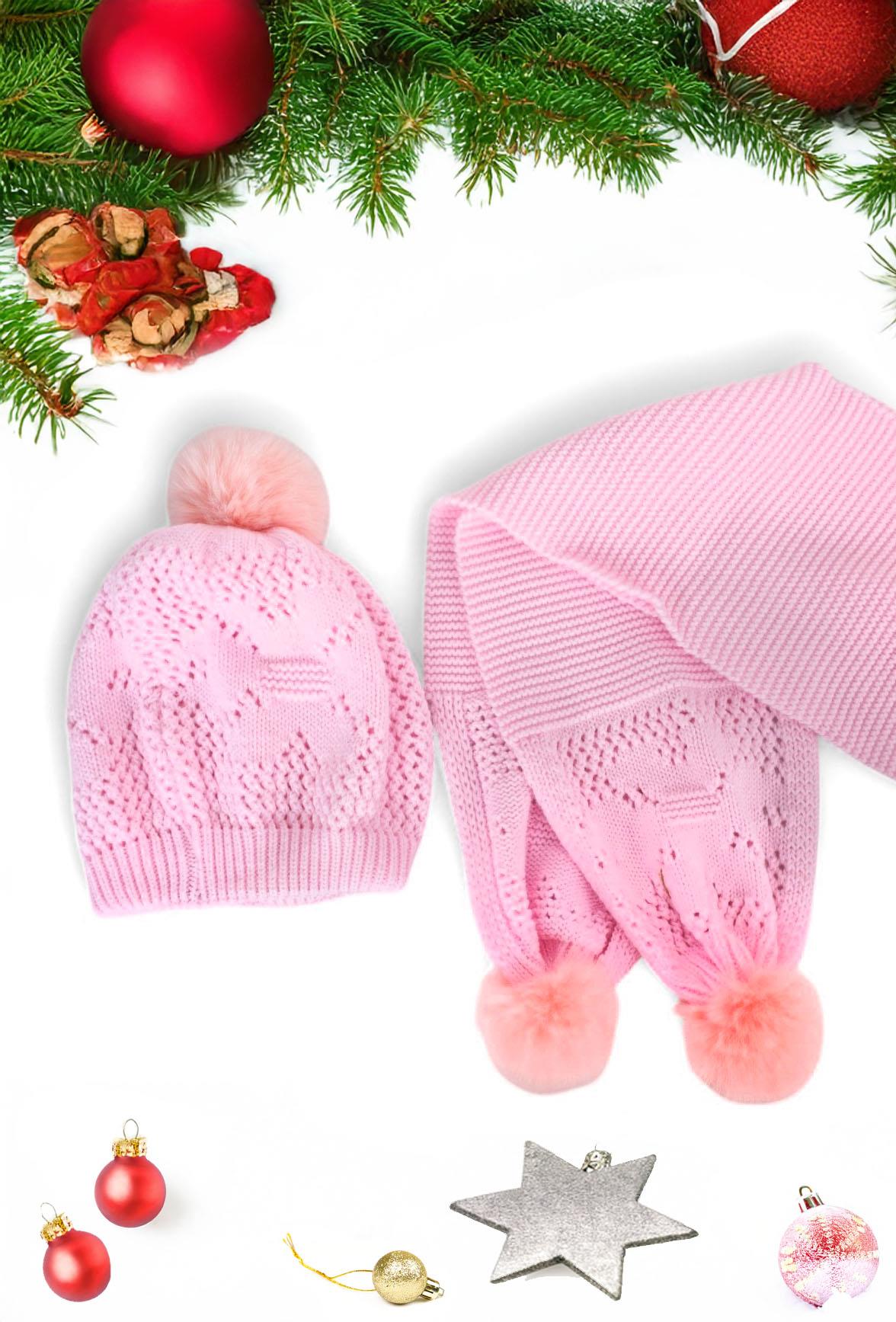 Pembe Düz Desenli Ponponlu 1-8 Yaş Çocuk Atkı ve  Bere Takımı