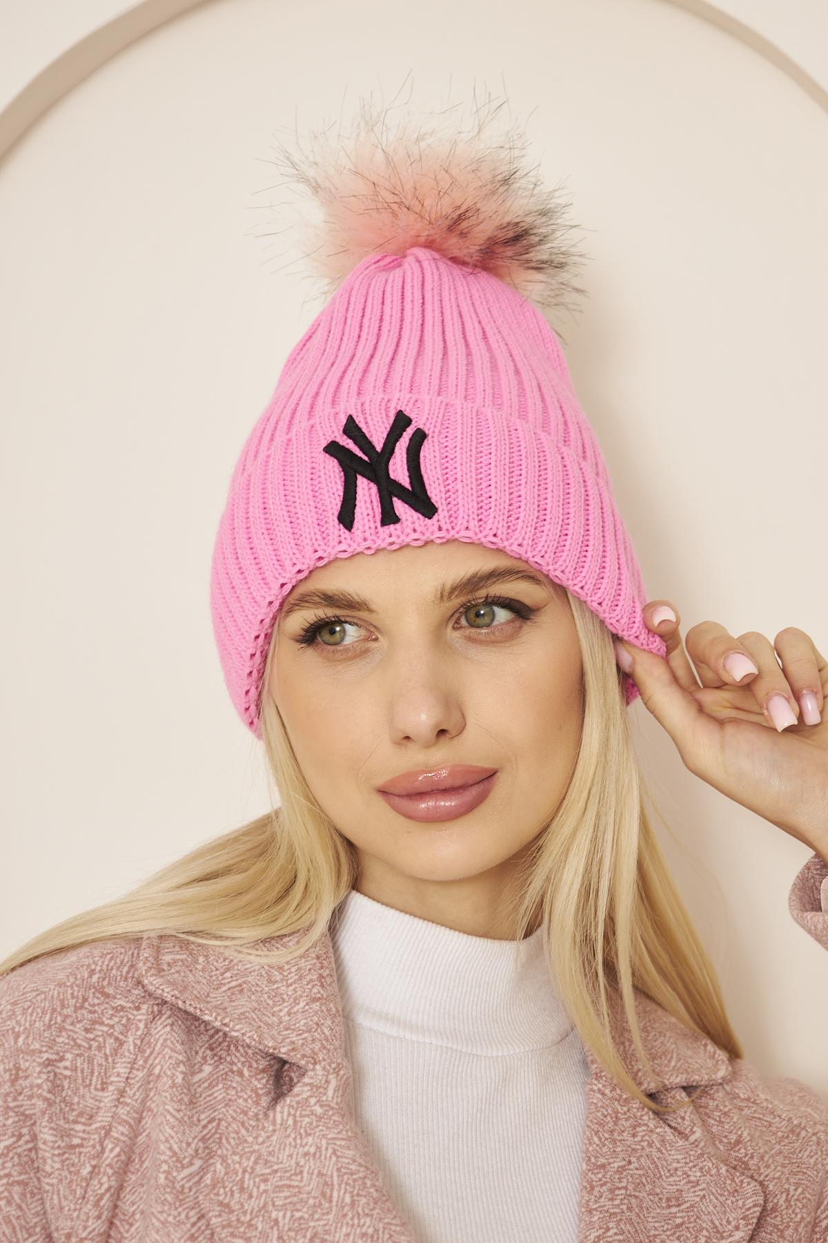 Pembe Ny Nakış Detaylı Kadın Ponponlu Triko Bere