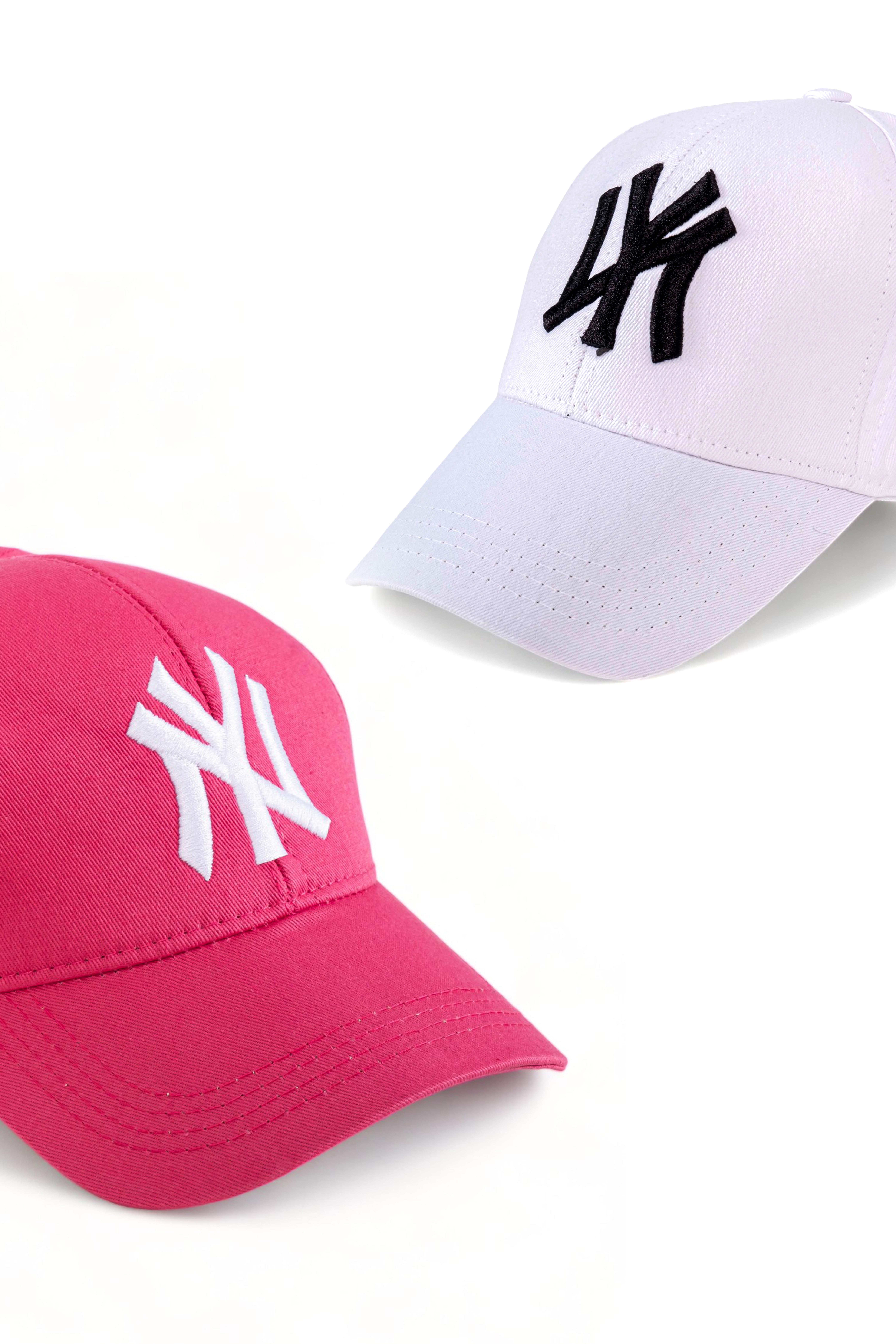 Unisex 2'li Set Fuşya ve Beyaz Renk Ny New York Beyzbol Şapka