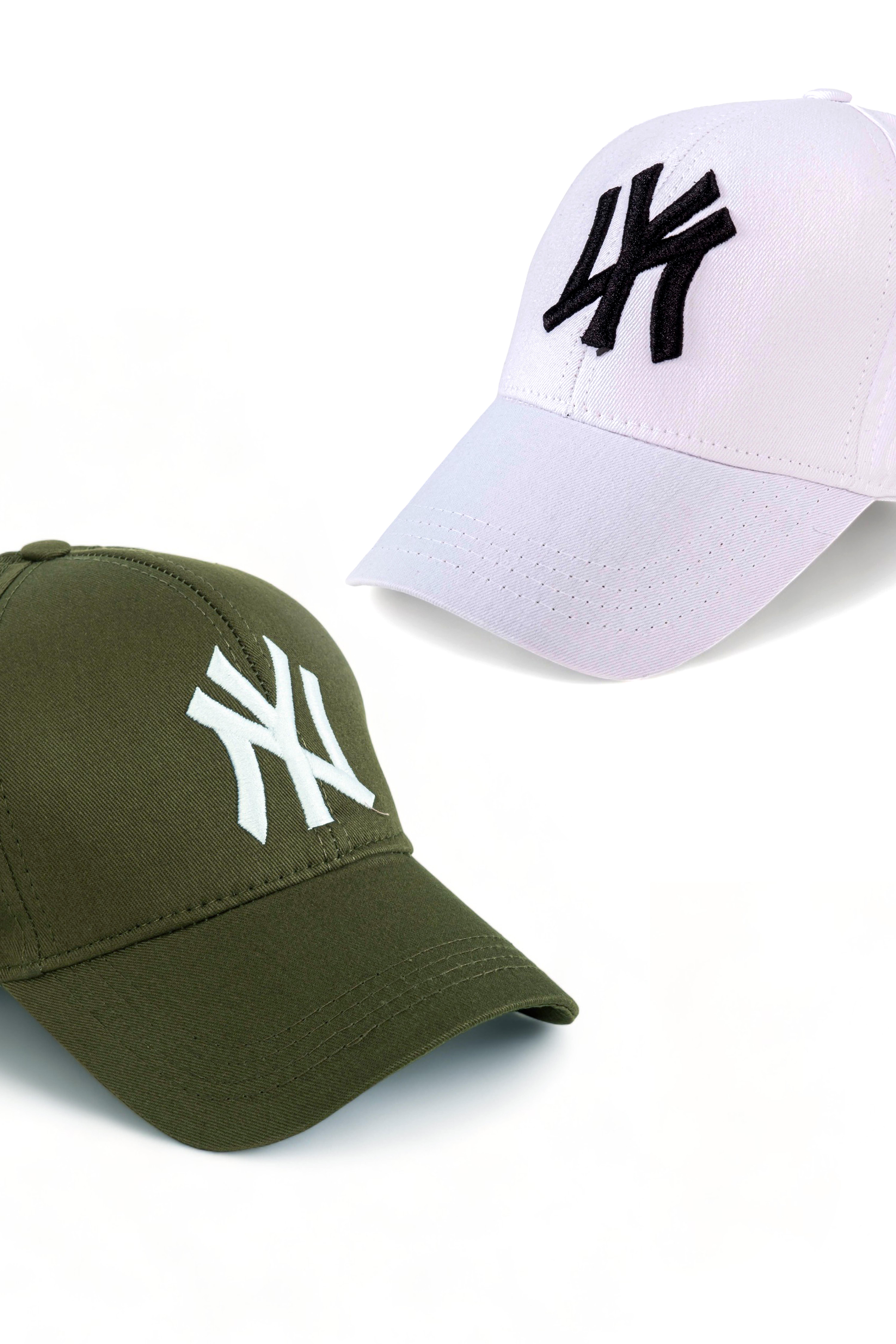 Unisex 2'li Set Haki ve Beyaz Renk Ny New York Beyzbol Şapka