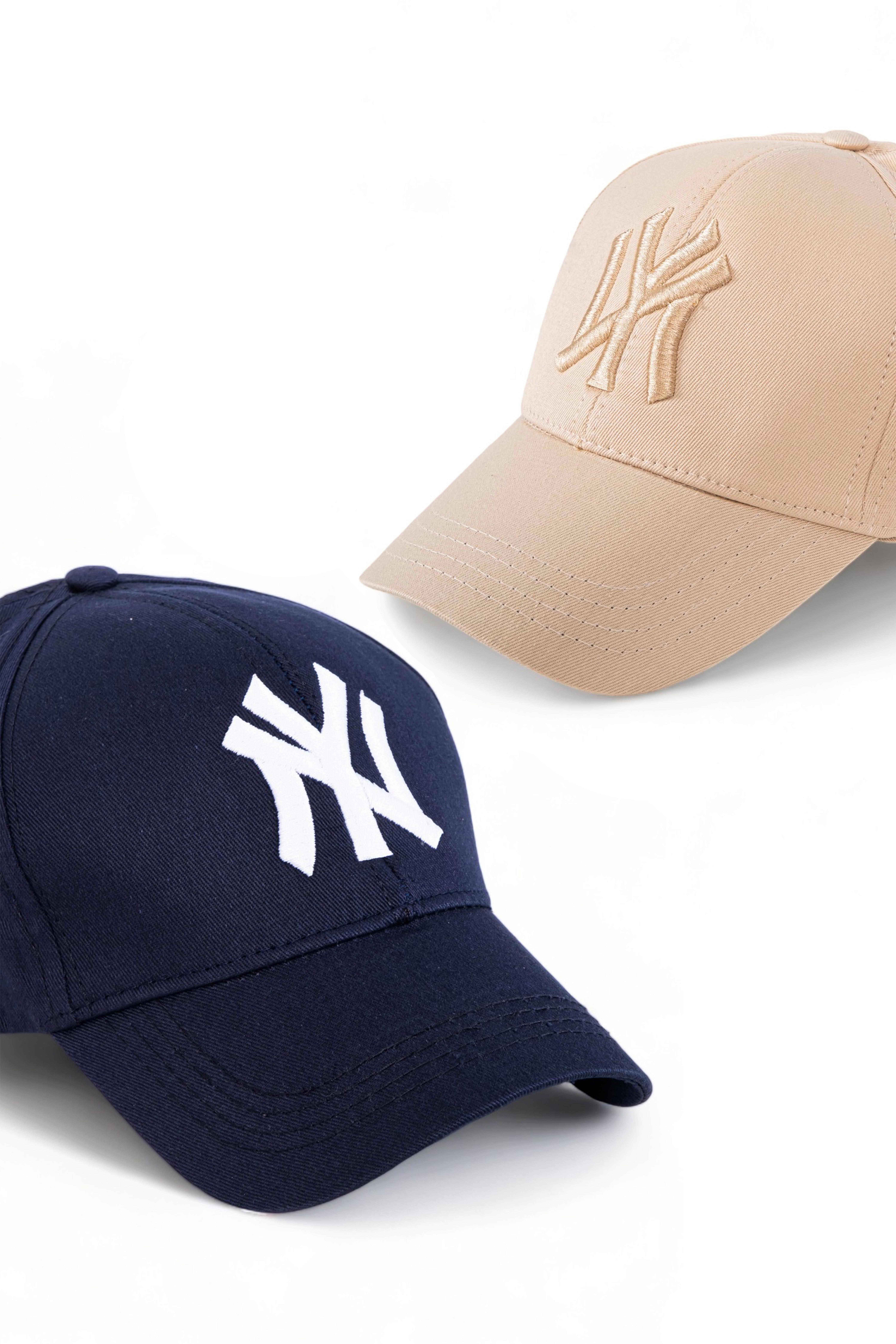 Unisex 2'li Set Lacivert ve Bej Renk Ny New York Beyzbol Şapka