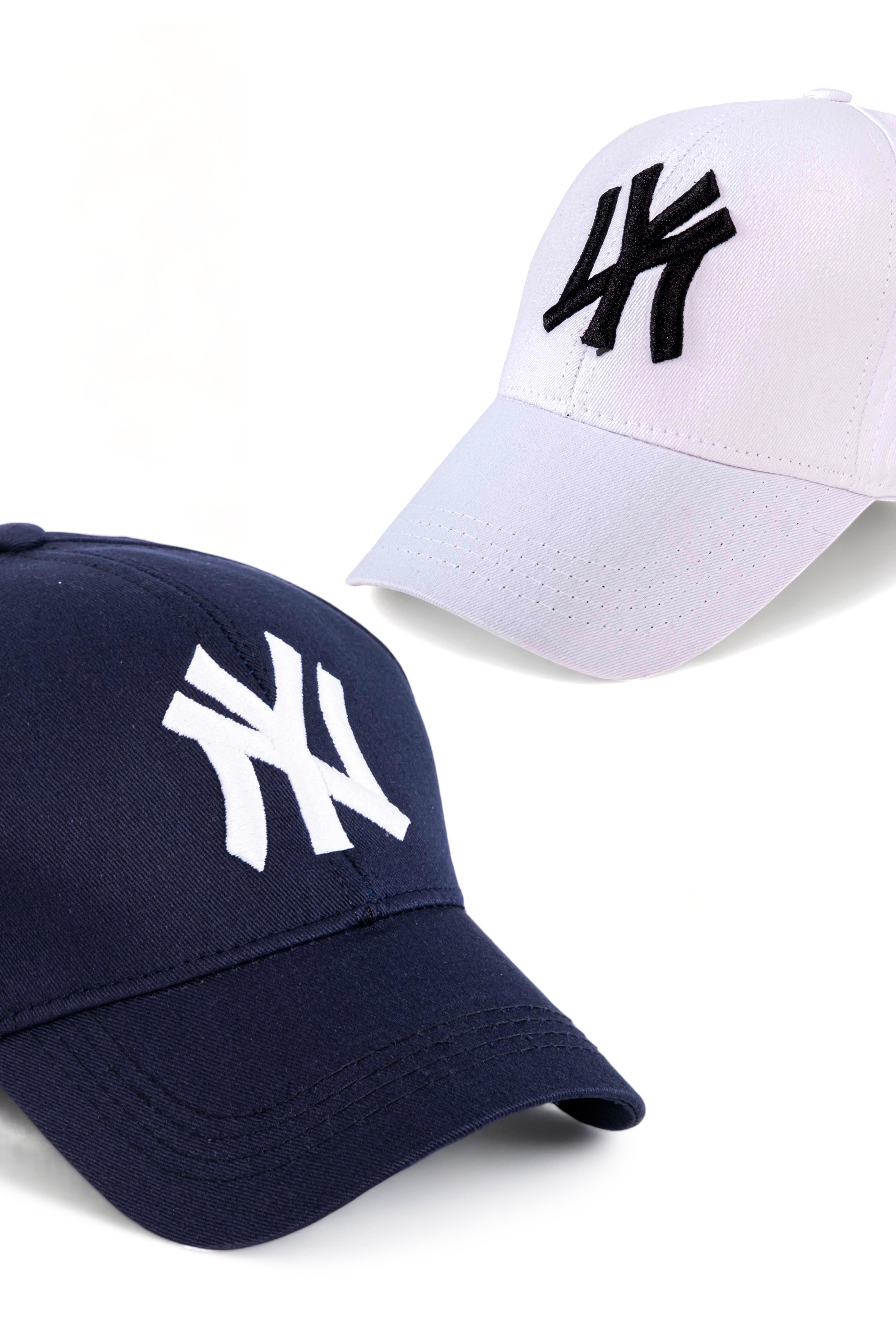 Unisex 2'li Set Lacivert ve Beyaz Renk Ny New York Beyzbol Şapka