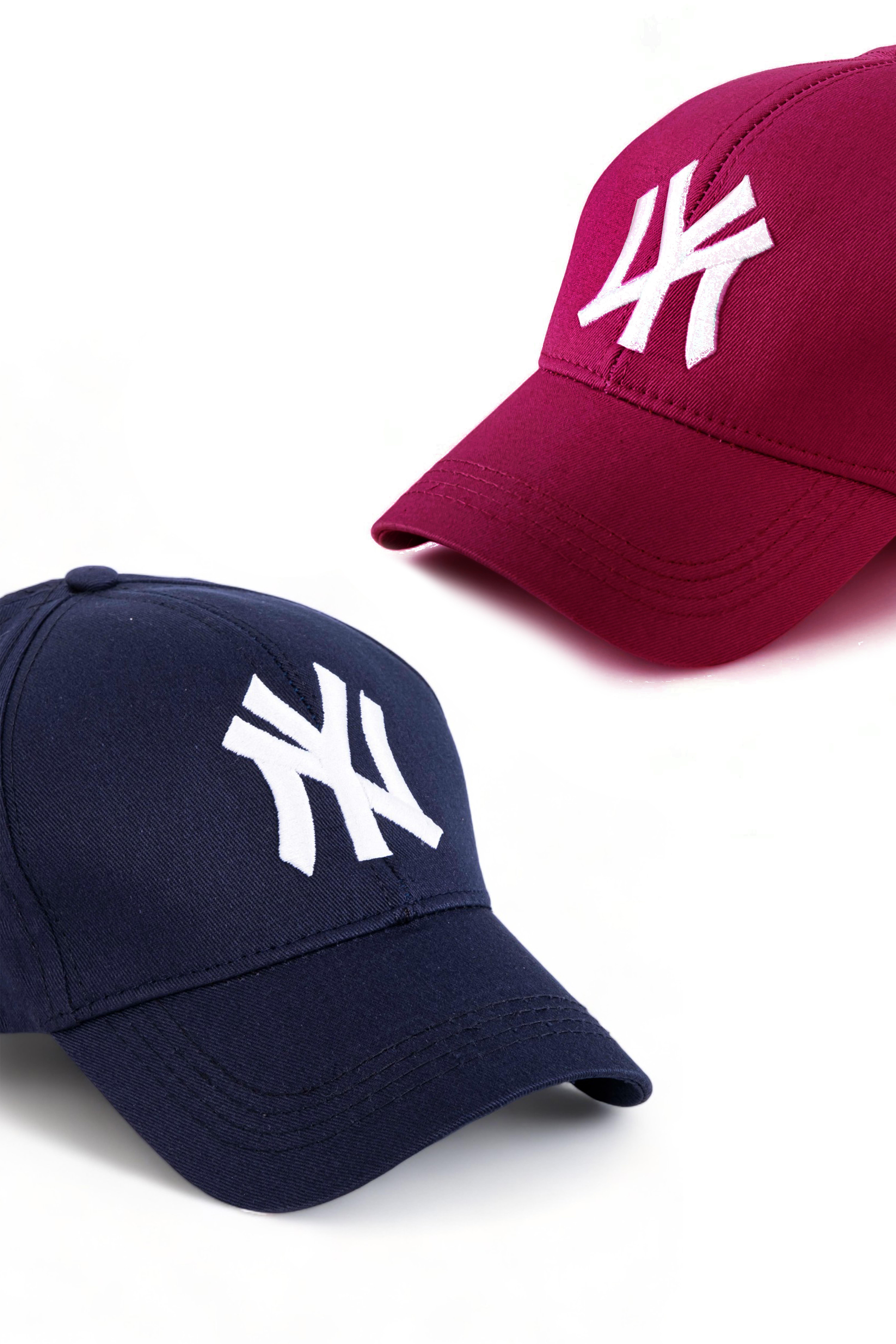 Unisex 2'li Set Lacivert ve Bordo Renk Ny New York Beyzbol Şapka