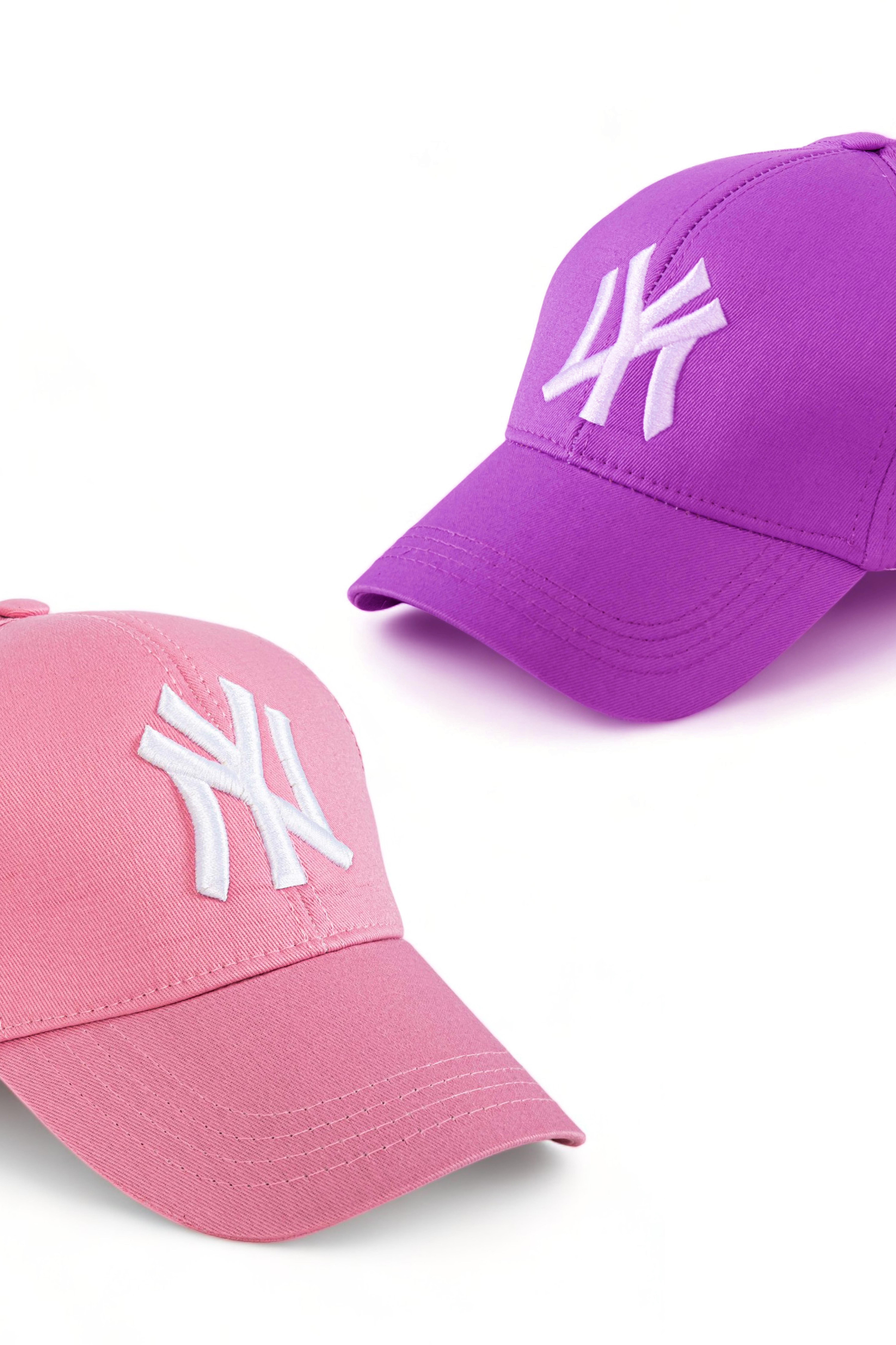Unisex 2'li Set Pembe ve Mor Renk Ny New York Beyzbol Şapka