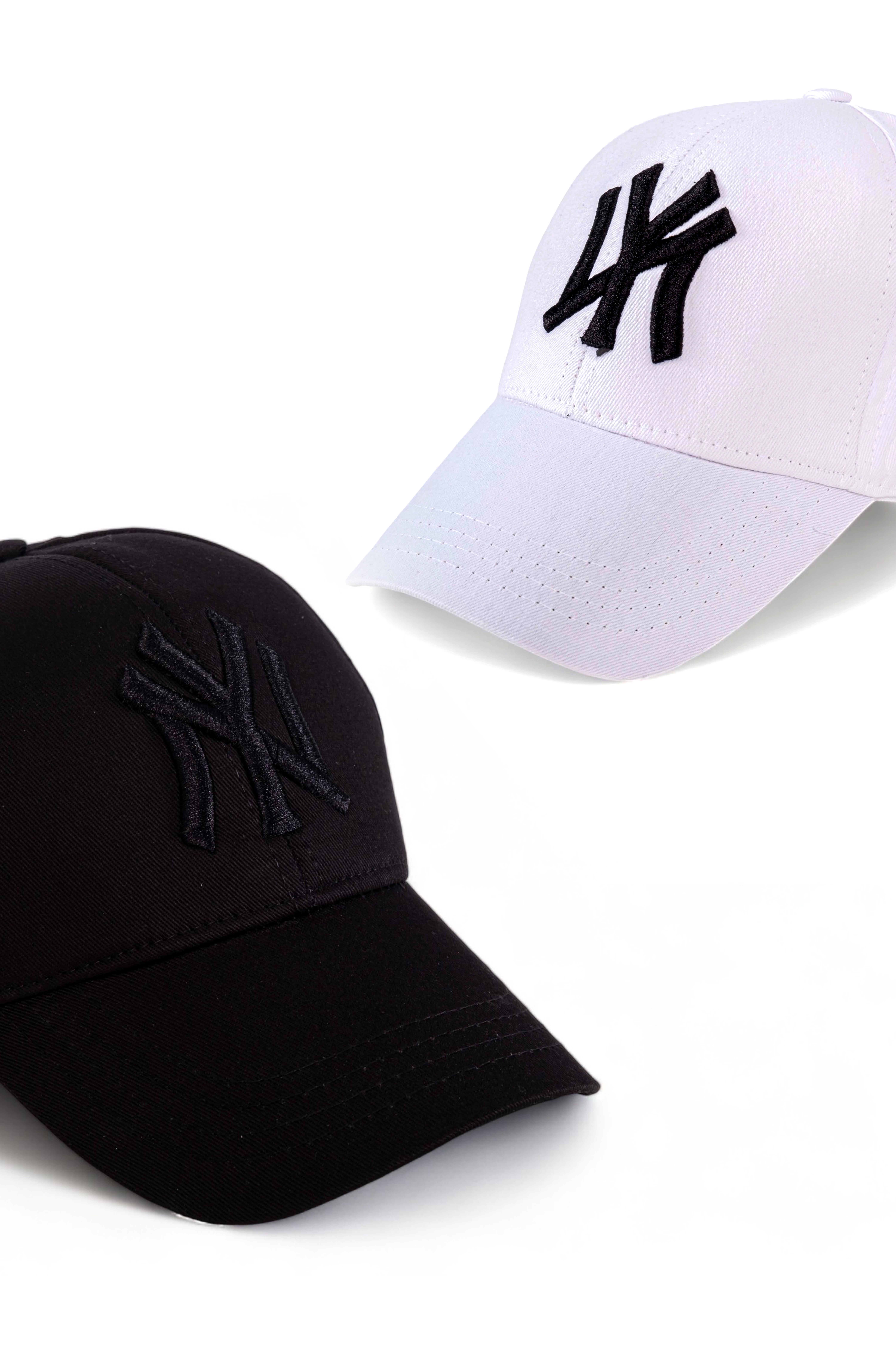 Unisex 2'li Set Siyah ve Beyaz Ny New York Beyzbol Şapka