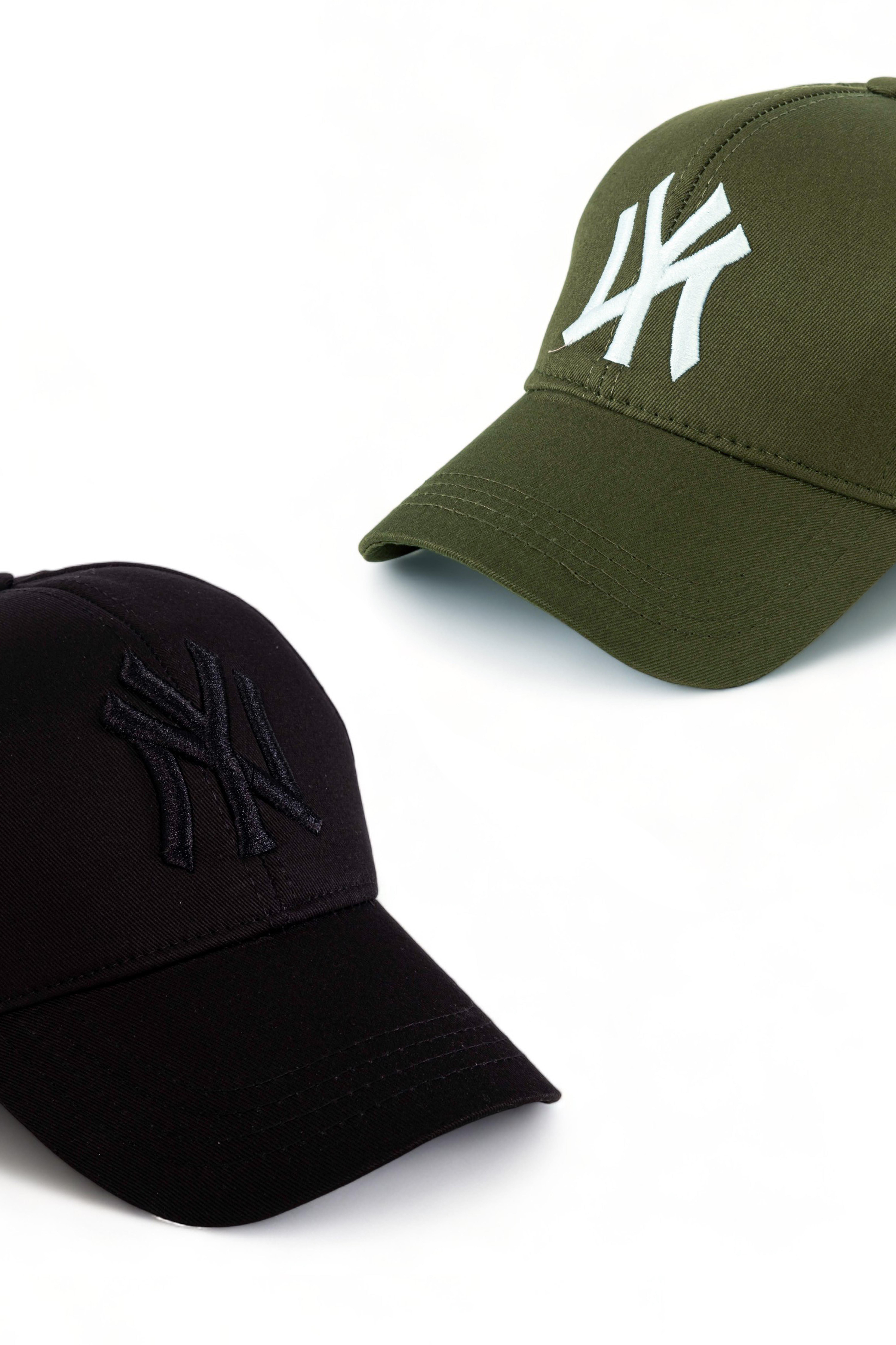 Unisex 2'li Set Siyah ve Haki Renk Ny New York Beyzbol Şapka