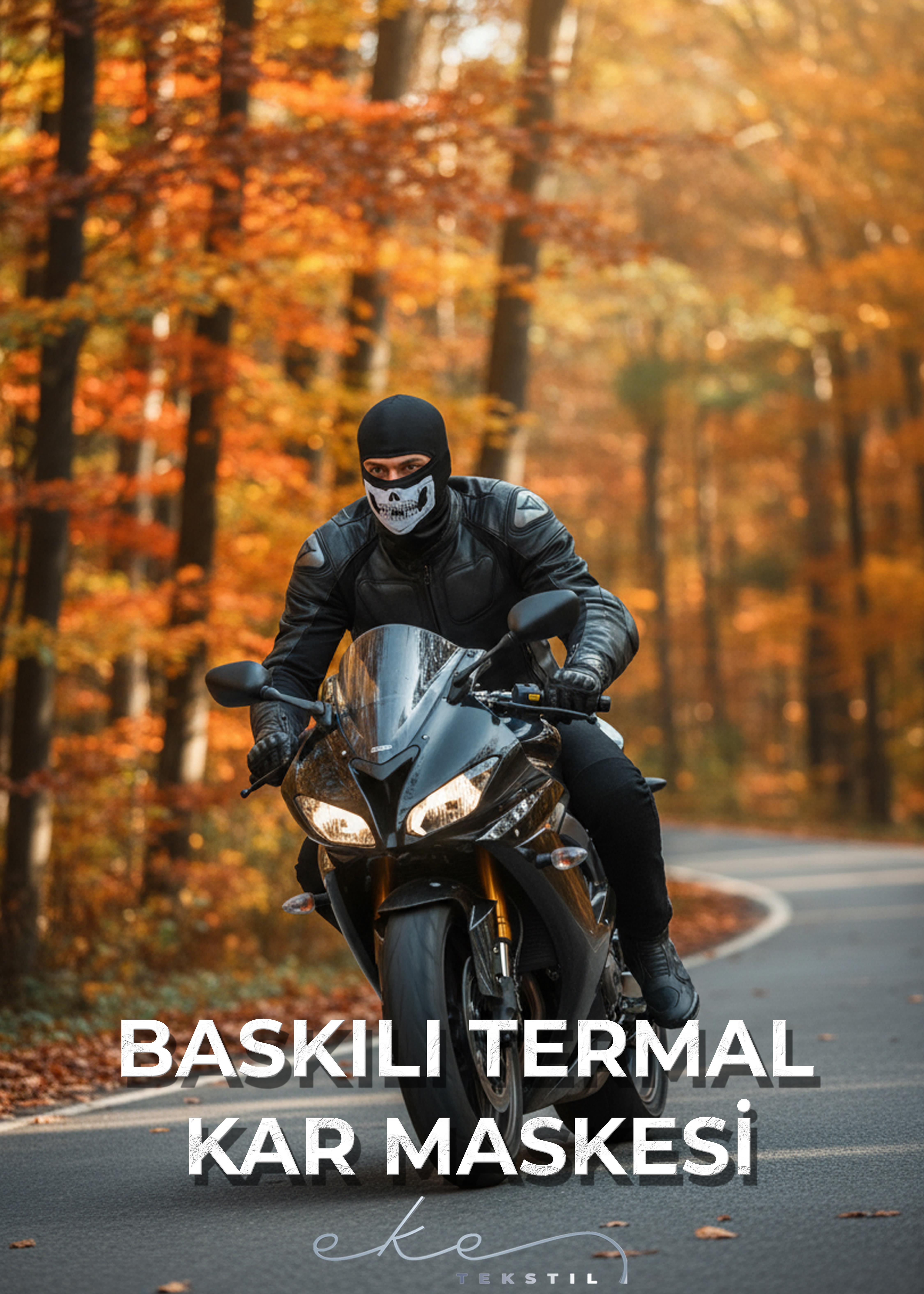 Unisex Baskılı Motorcu Termal Kar Maskesi