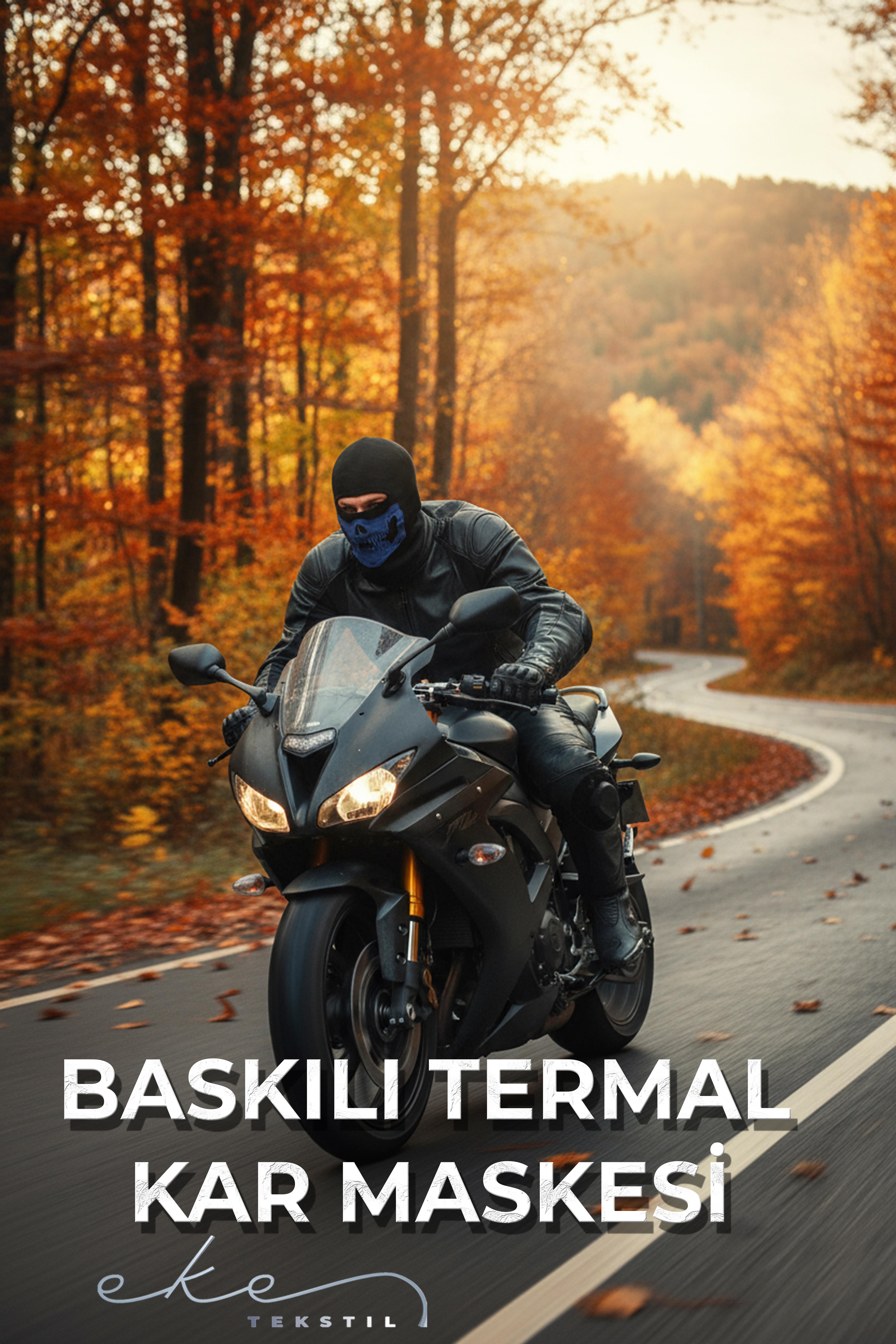 Unisex Baskılı Motorcu Termal Kar Maskesi