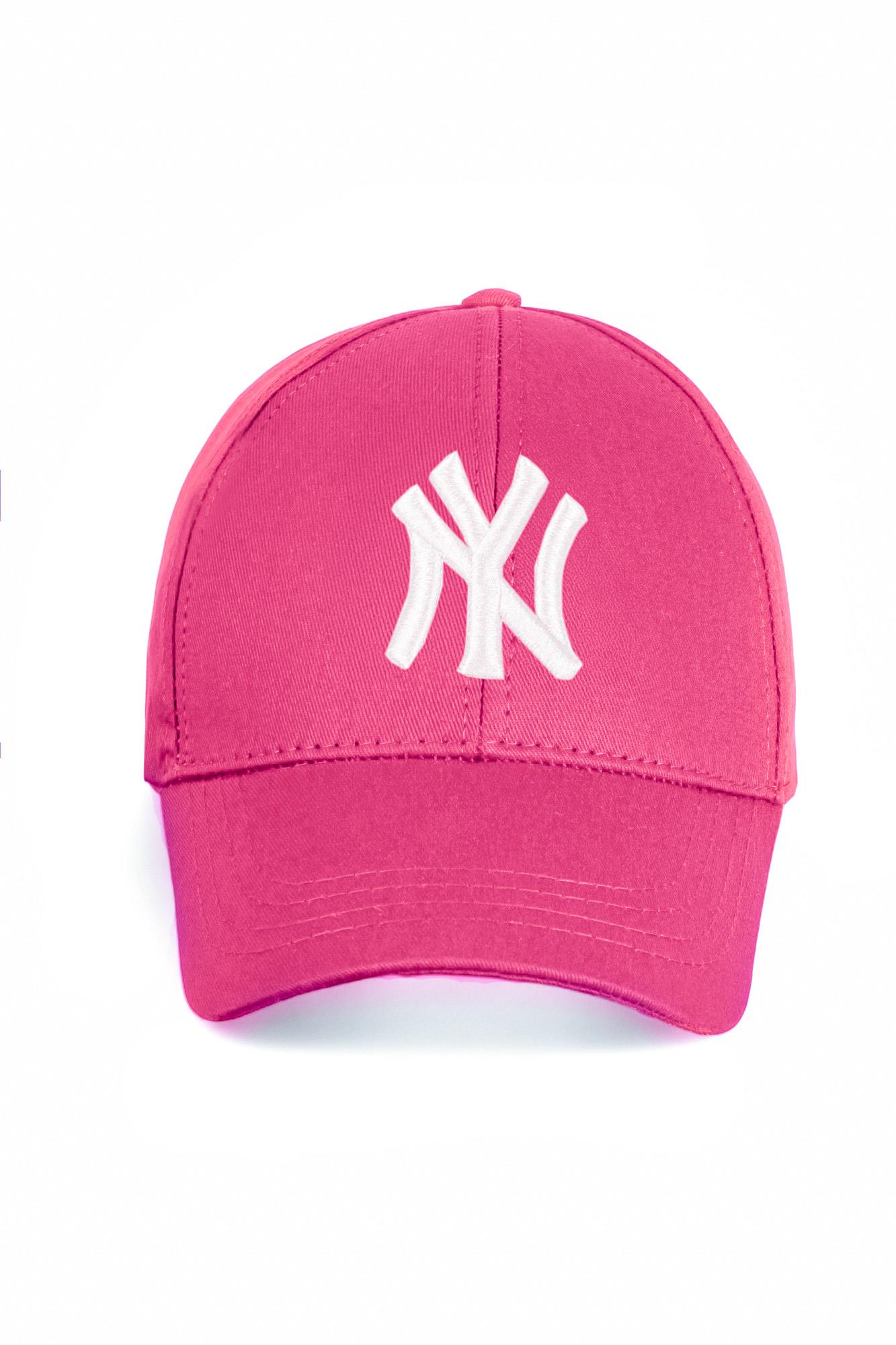 Unisex Fuşya Renk Beyaz Logo Beyzbol Ny Nakışlı Şapka