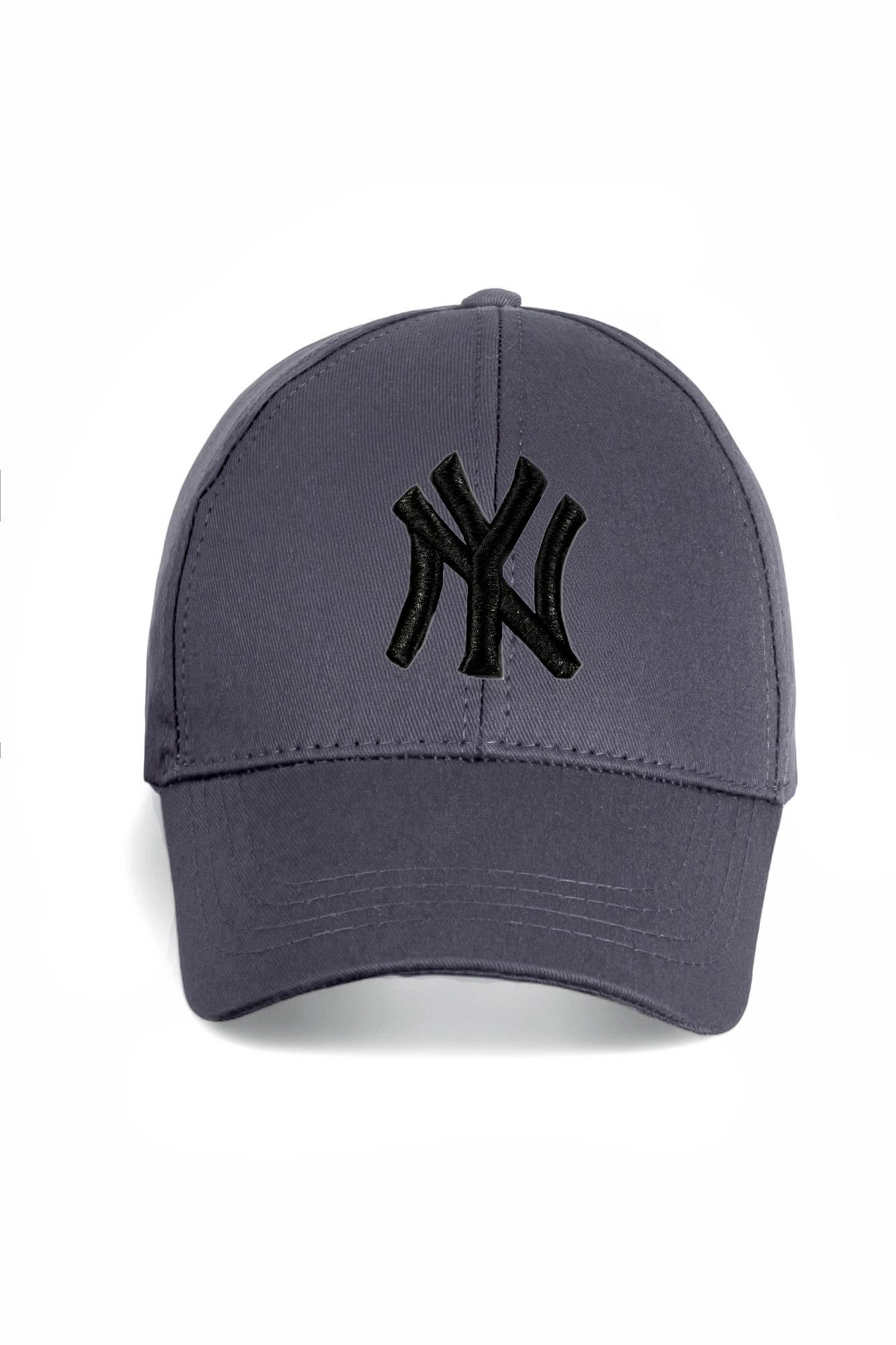 Unisex Gri Renk Siyah Logo Beyzbol Ny New York Şapka