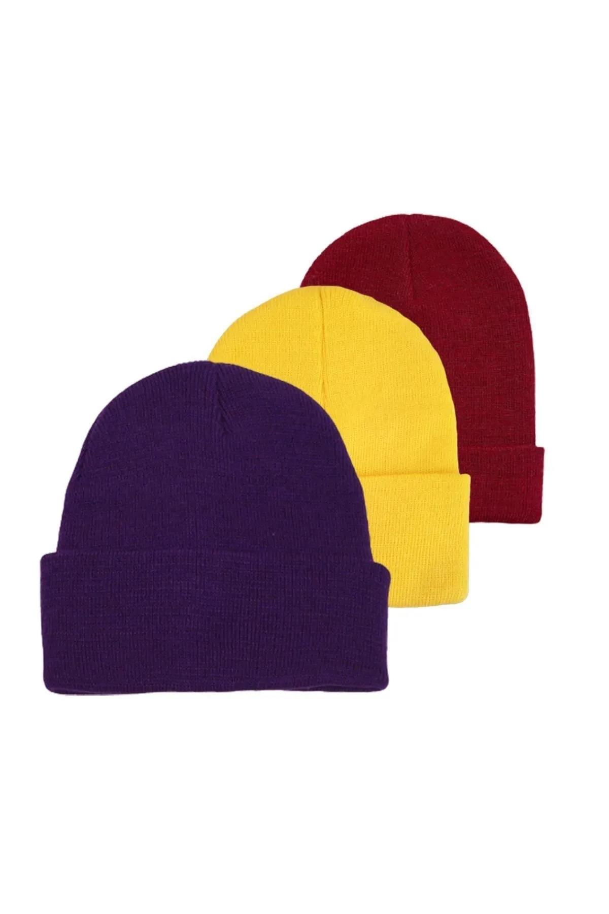 Unisex Katlamalı Siyah,açık Vizon,taş 3'lü Bere Seti
