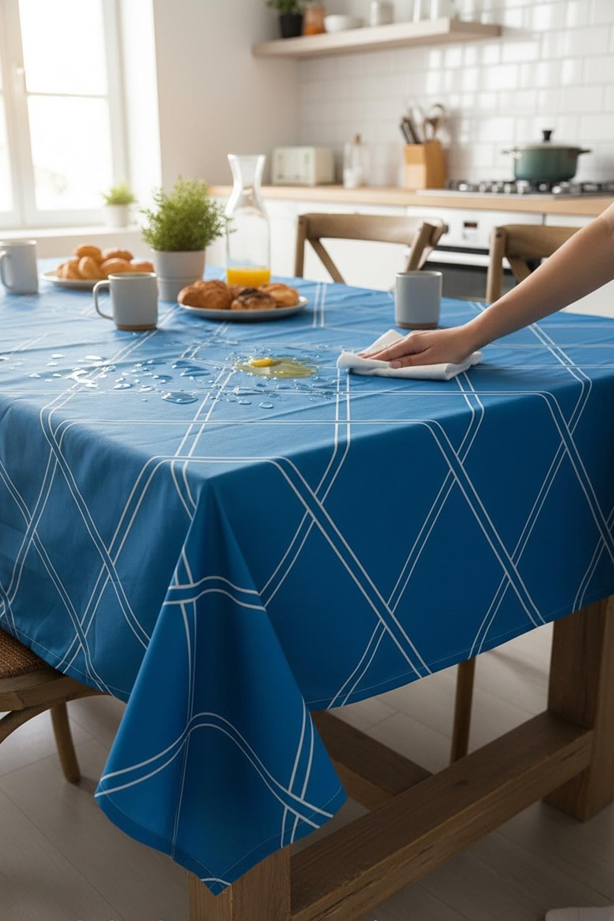 Su İtici Muşamba Kaplı Pamuklu Masa Örtüsü 140x140 cm | Piknik & Yer Sofrası Uyumlu