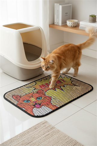 Elekli Kedi Kumu Paspası 40x60 cm | Çift Katlı Kedi Tuvalet Önü Kum Toplayıcı Mat