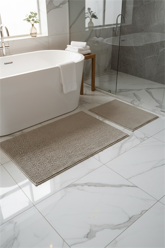 Makarna Banyo Paspası Kaymaz Tabanlı Yıkanabilir 2'li Set 60x100 & 40x60