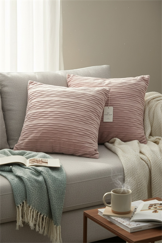 Puffy Pamuklu Kırlent Kılıfı 2'li Set 43x43 cm Fermuarlı Dekoratif Kırlent