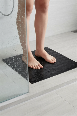 Siyah Kaymaz Vantuzlu Banyo Paspası 53x53 cm