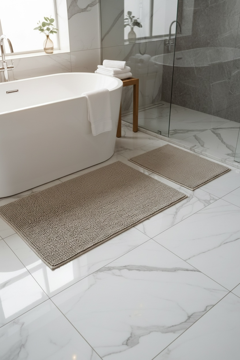 Makarna Banyo Paspası Kaymaz Tabanlı Yıkanabilir 2'li Set 60x100 & 40x60