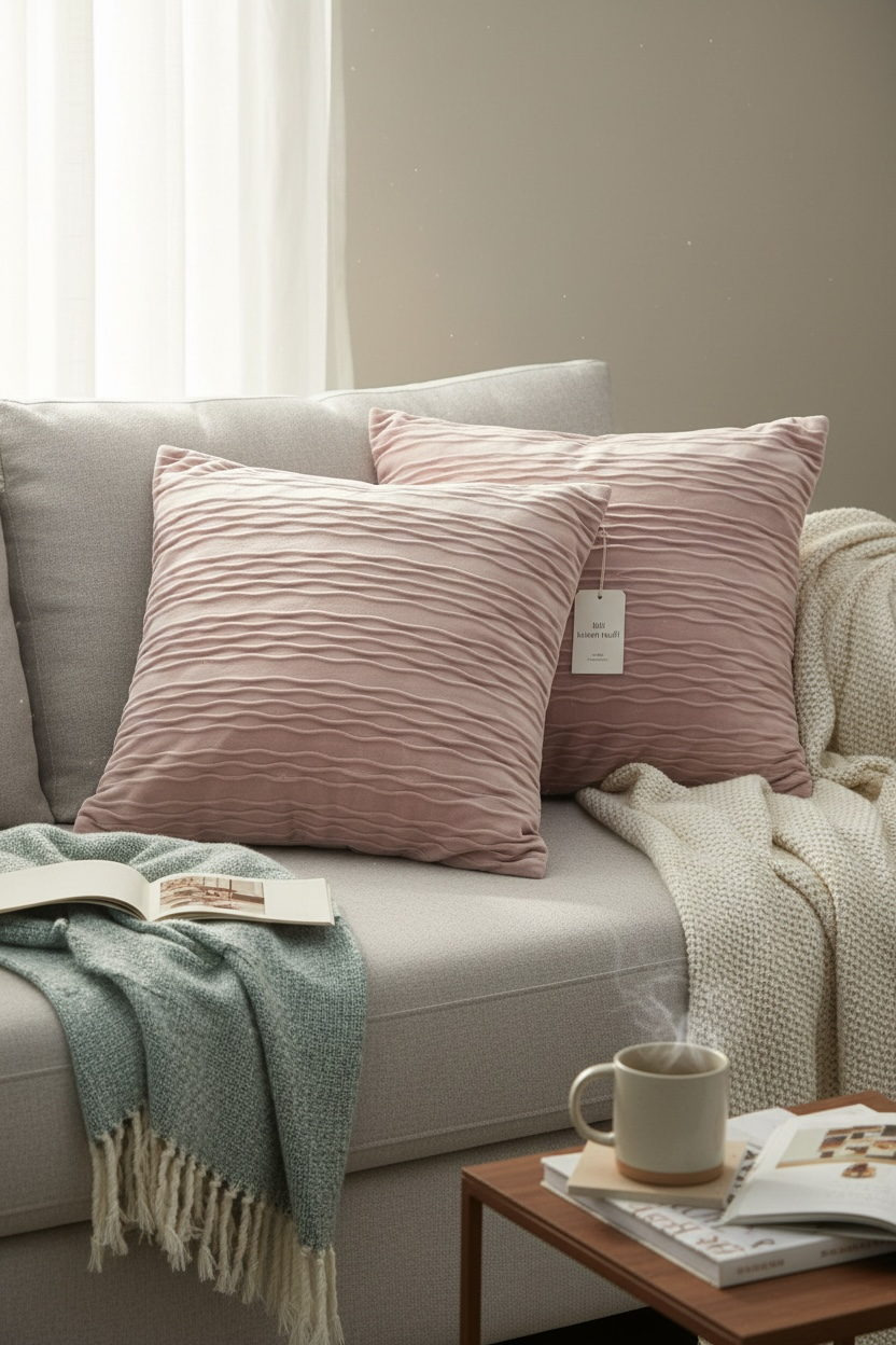 Puffy Pamuklu Kırlent Kılıfı 2'li Set 43x43 cm Fermuarlı Dekoratif Kırlent