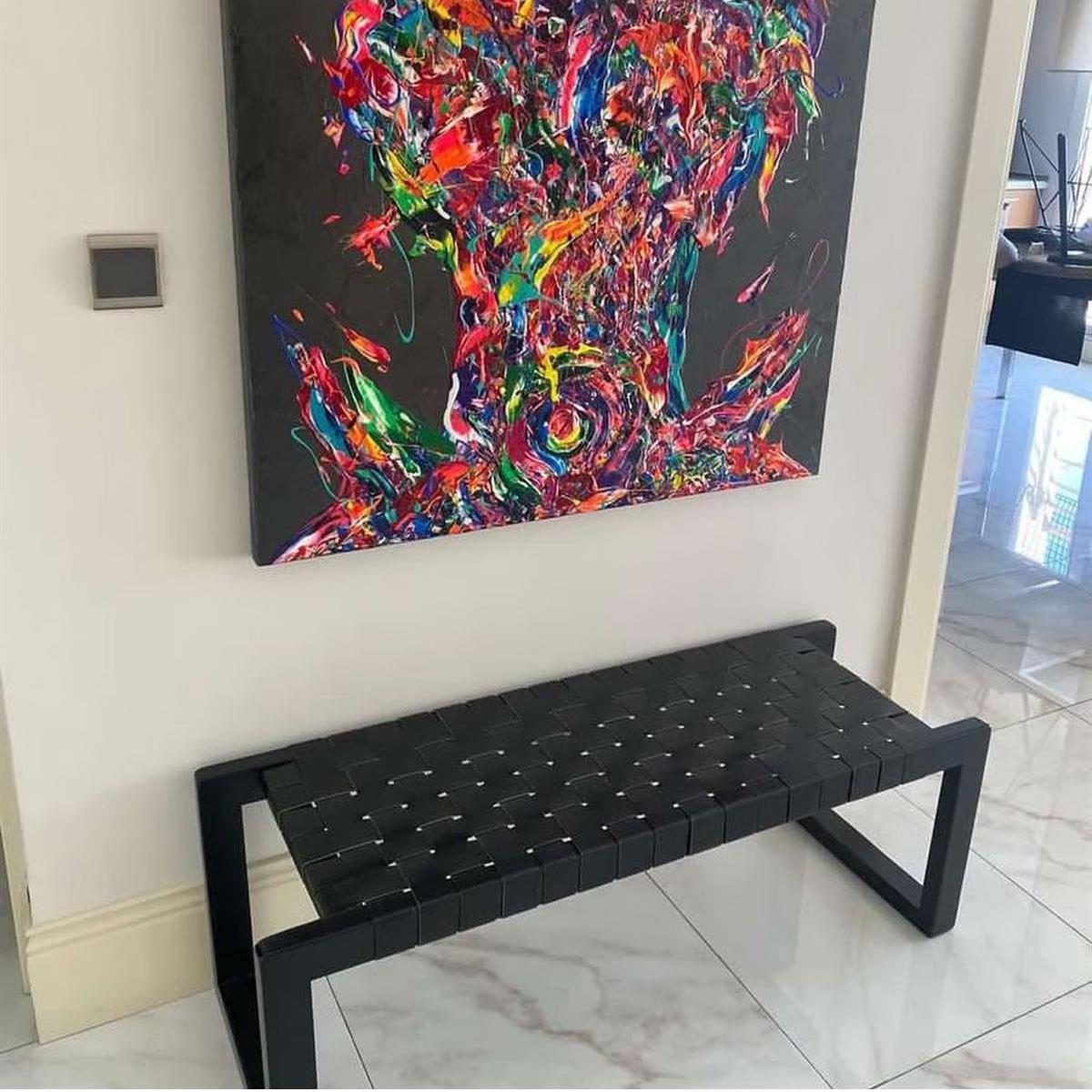 Napolyon Siyah Gerçek Deri Örme Bench
