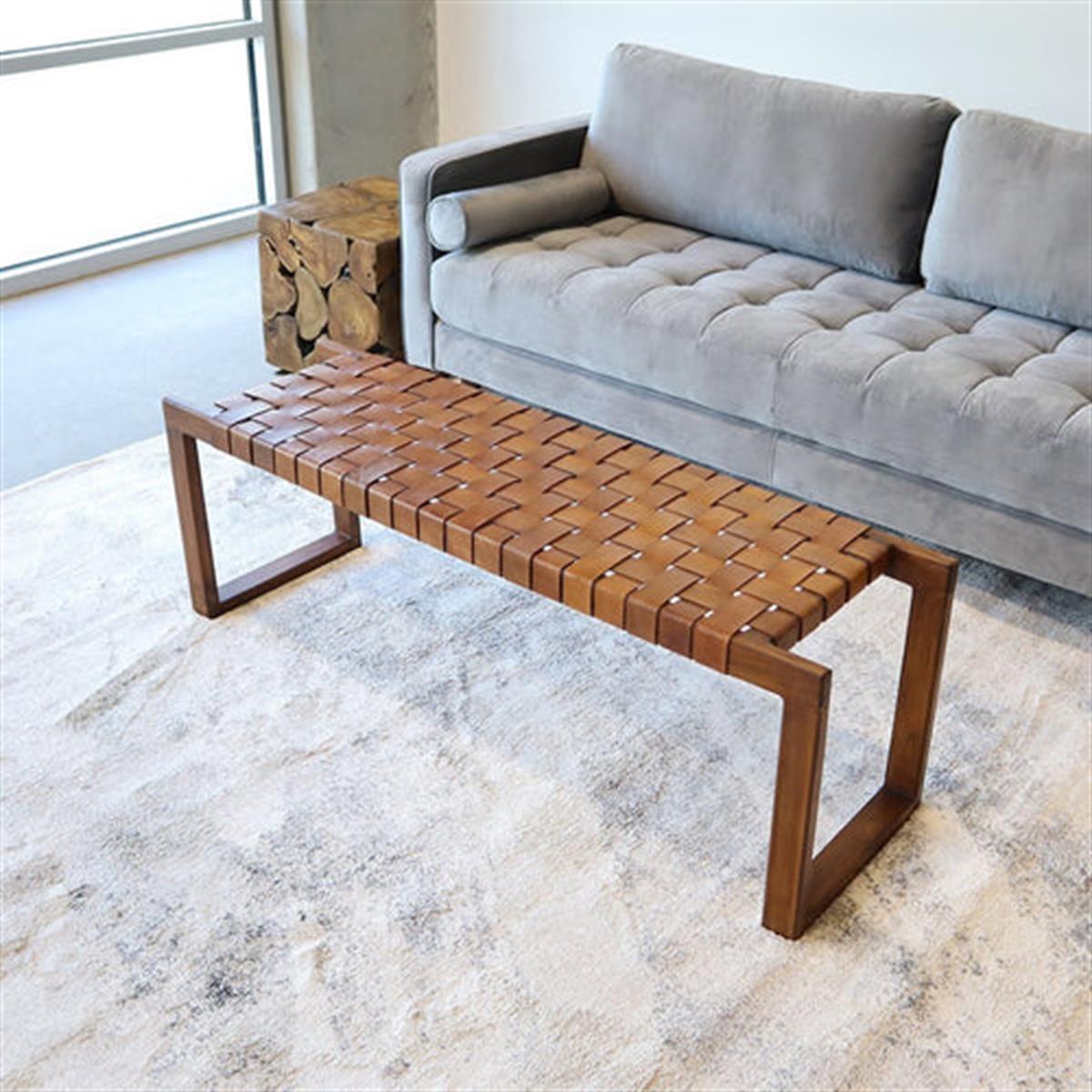 Napolyon doğal ahşap gerçek deri bench