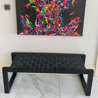 Napolyon Siyah Gerçek Deri Örme Bench