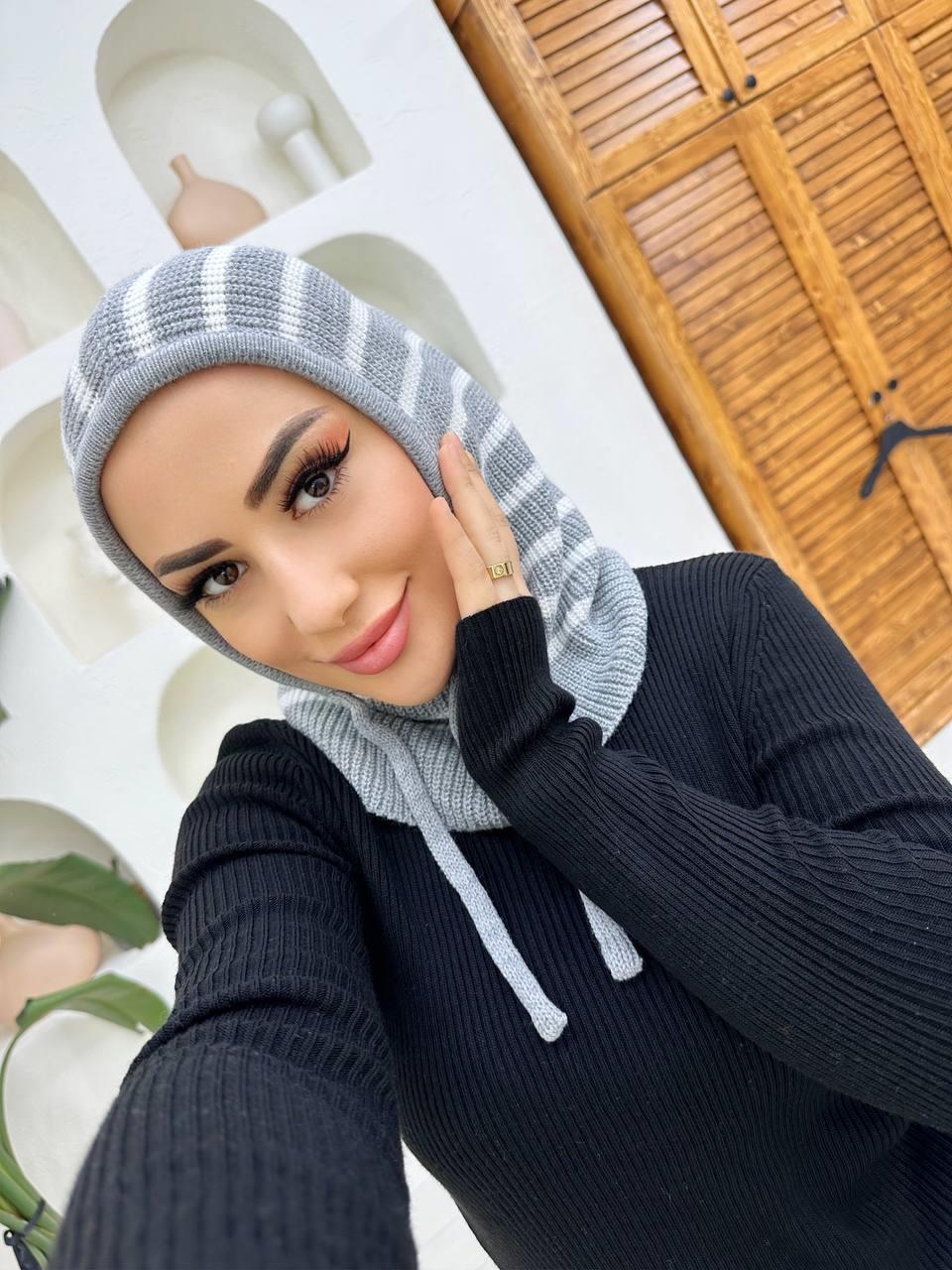 BALAKLAVA GRİ BEYAZ ÇİZGİLİ