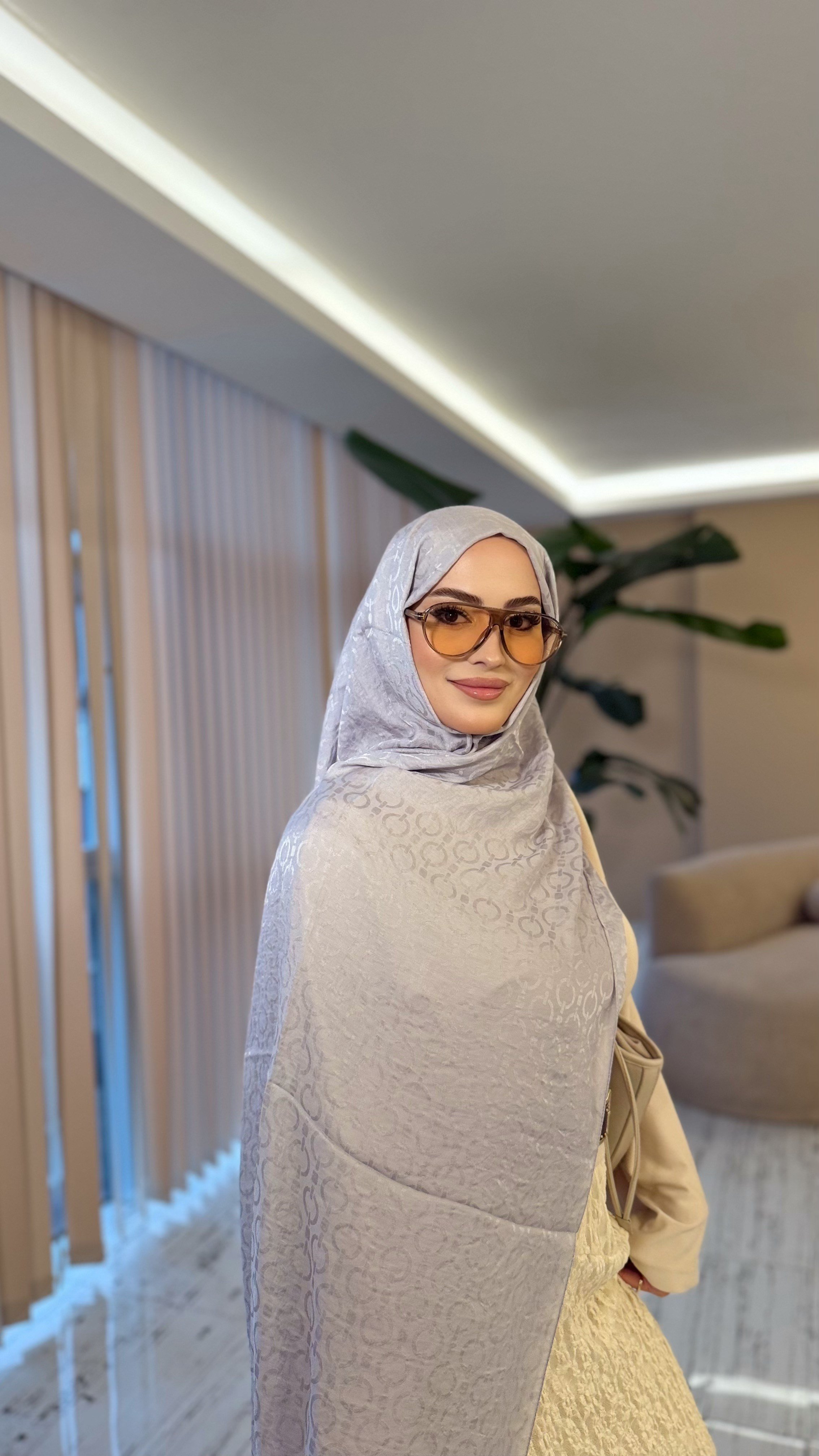 ZİNCİR DESEN GÜMÜŞ GRİ ŞAL