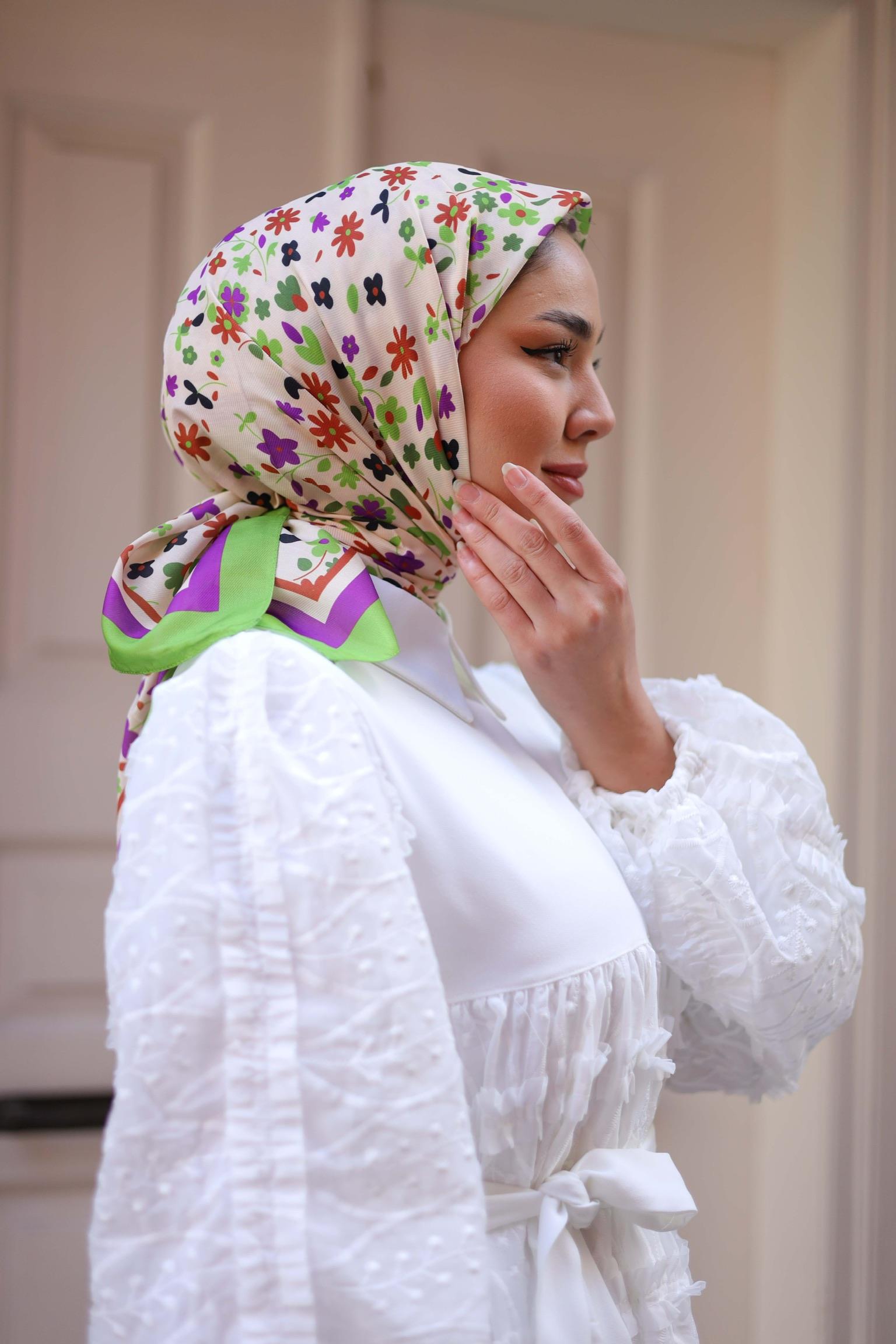 DESENLİ EŞARP FLOWER YEŞİL