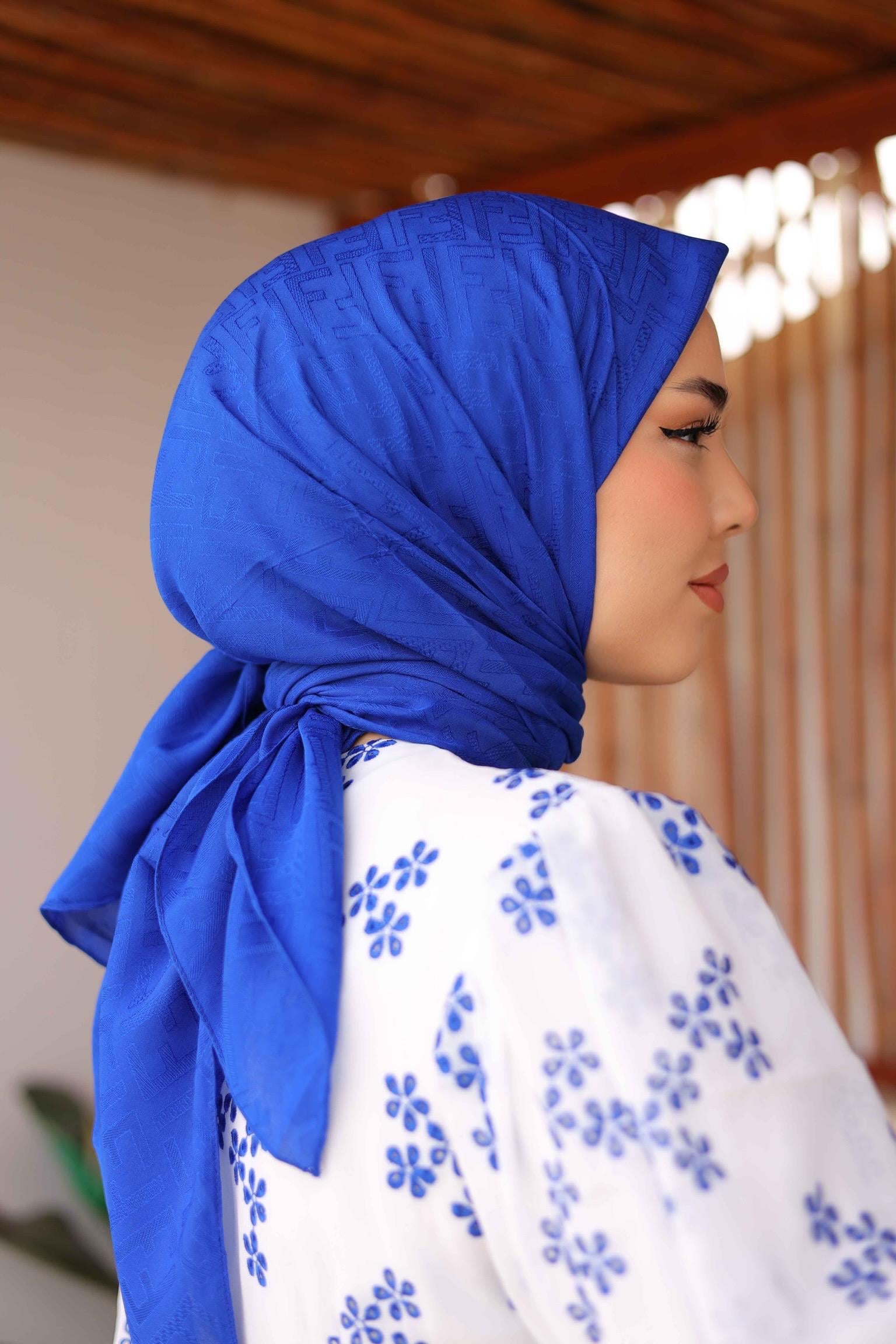 F DESEN EŞARP SAKS MAVİ