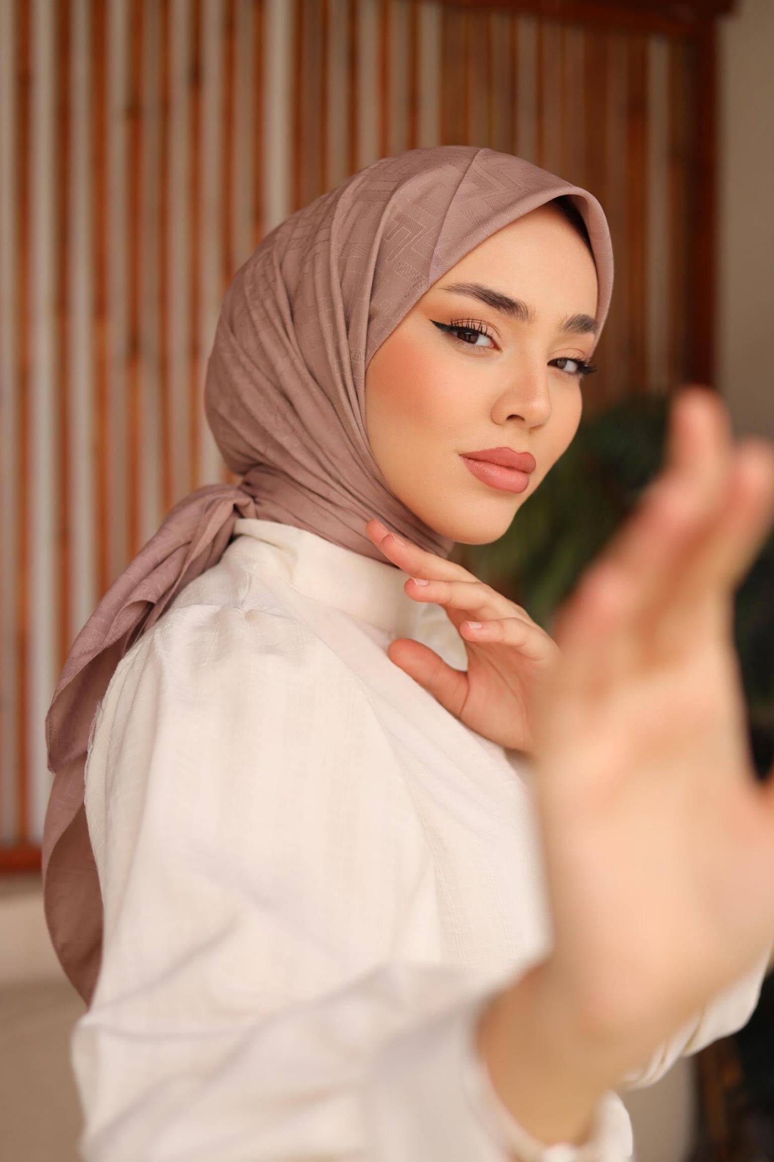 F DESEN EŞARP VİZON