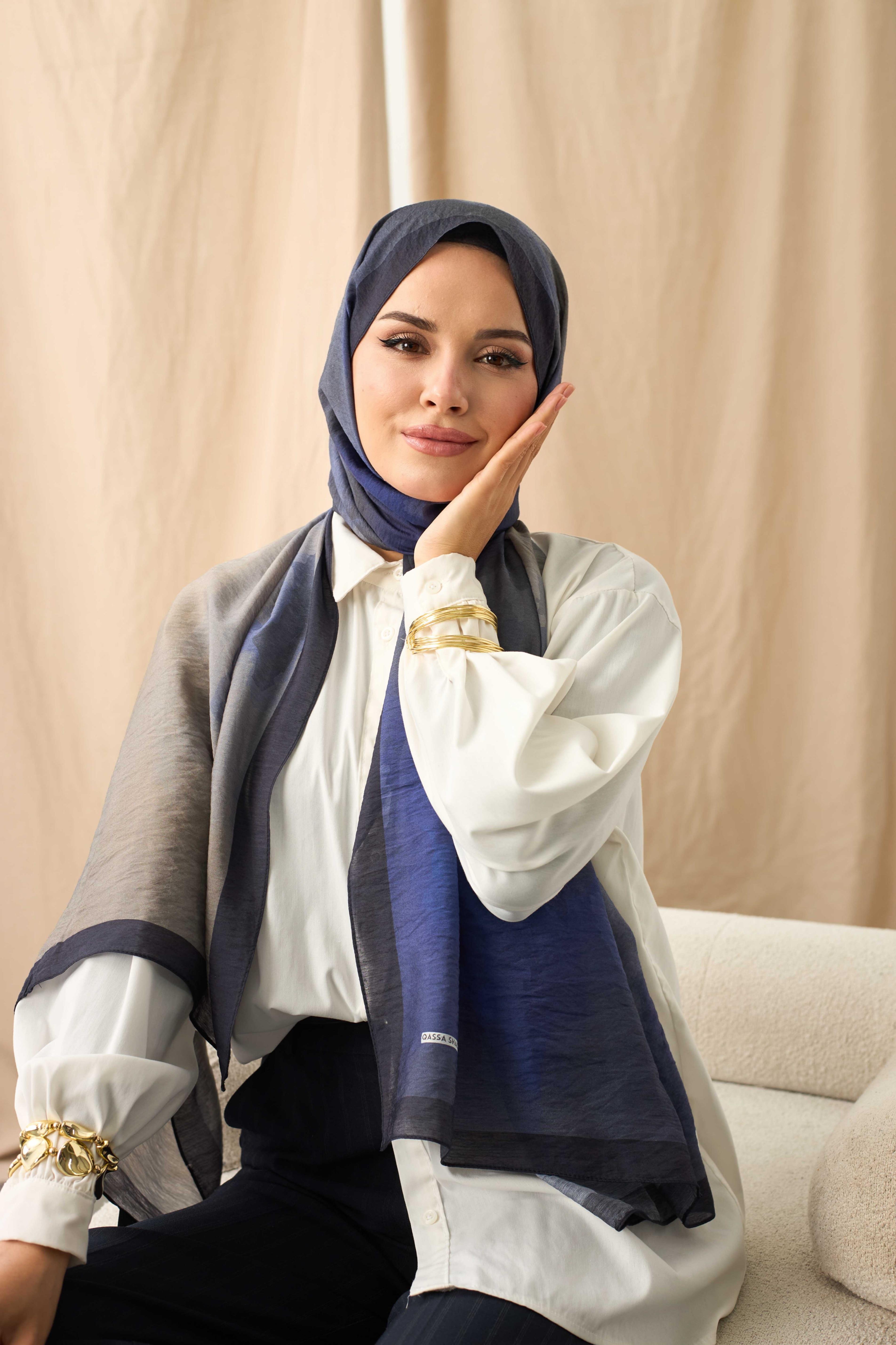 MODAL ŞAL LACİVERT SULUBOYA