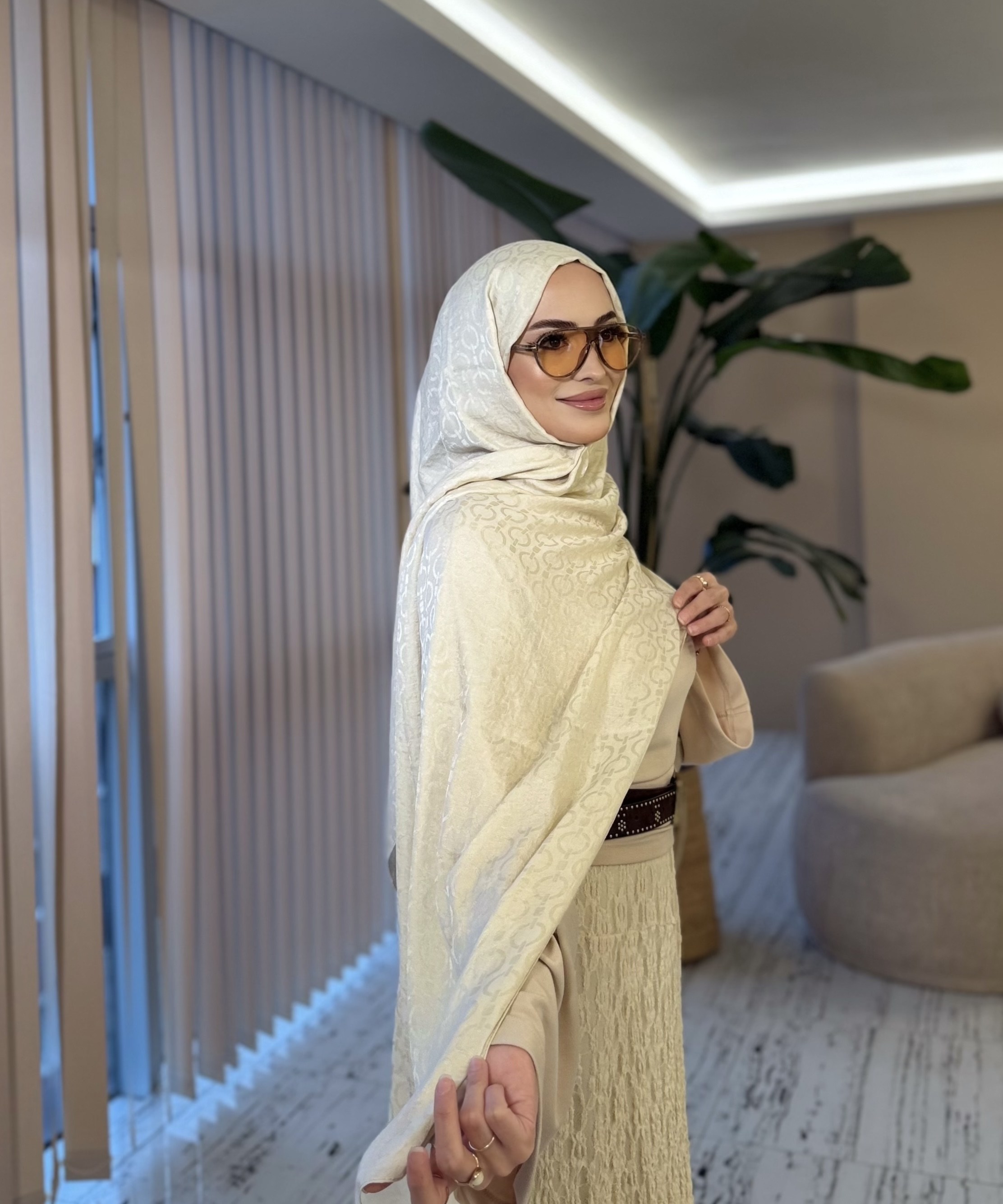 ZİNCİR DESEN VANİLYA ŞAL