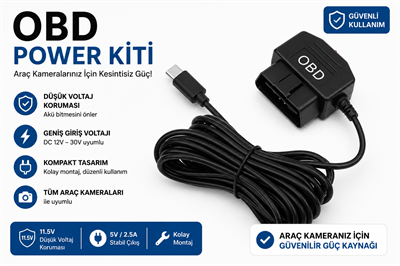 Type-C Girişli 7/24 Obd Girişli Park Kiti Hardwire Kit Park Modu Destekli, Araç Güç Adaptörü 3 Metre