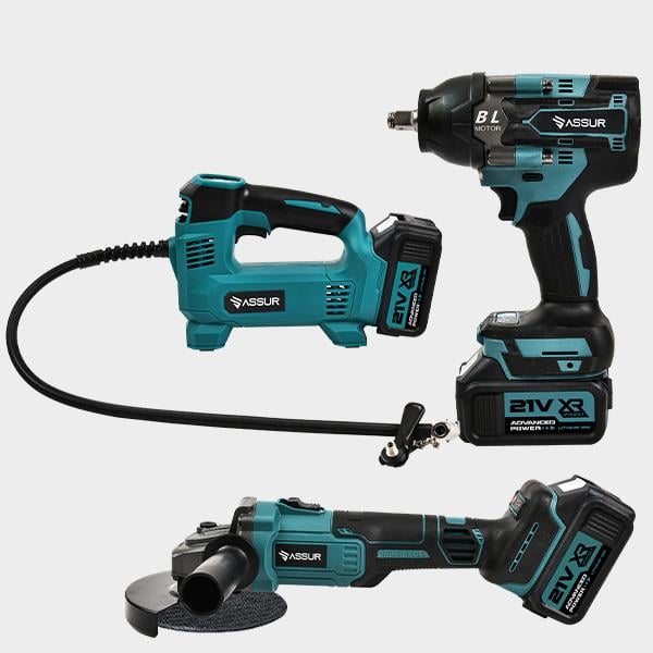 ASSUR 3'lü Set Hava Pompası 125mm Taşlama 800Nm Somun Sıkma Sökme Mavi