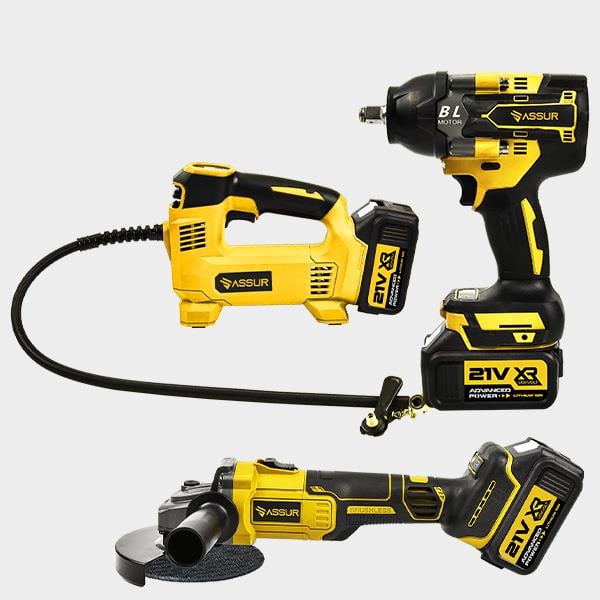 ASSUR 3'lü Set Hava Pompası 125mm Taşlama 800Nm Somun Sıkma Sökme Sarı