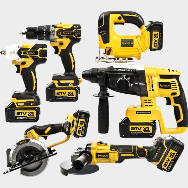 ASSUR 6'lı Set Şarjlı Darbeli Matkap Hilti Taşlama Somun Sıkma Dekupaj Testere Daire Testere Sarı
