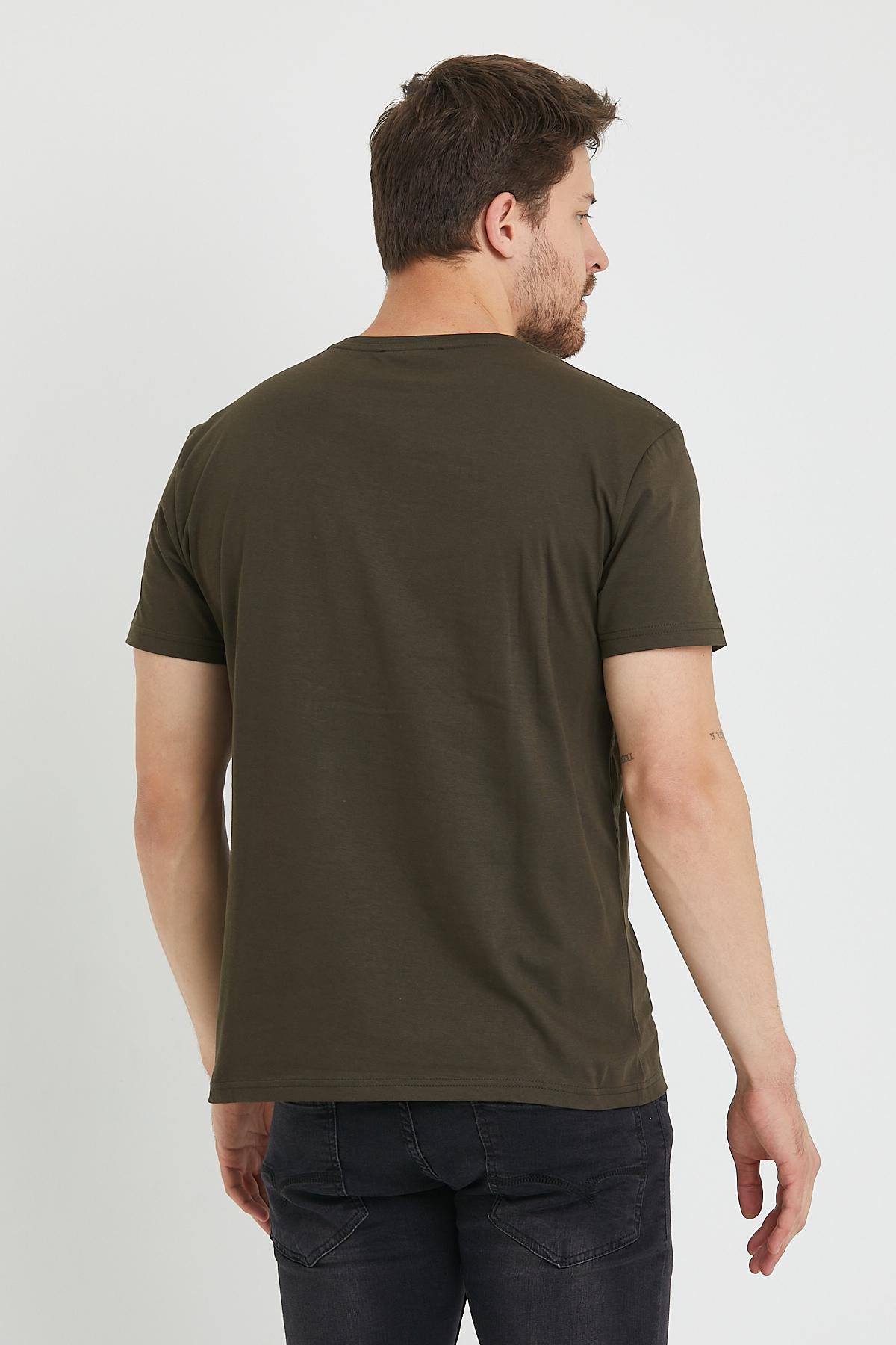 Erkek Baskılı T-shirt Haki