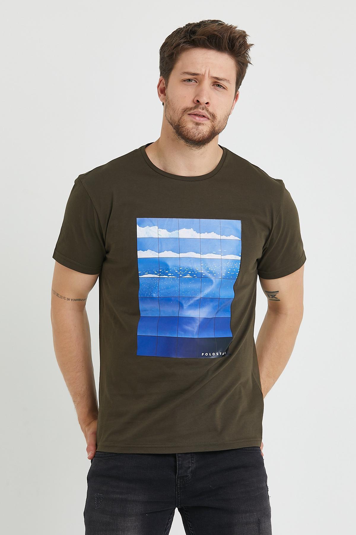 Erkek Baskılı T-shirt Haki